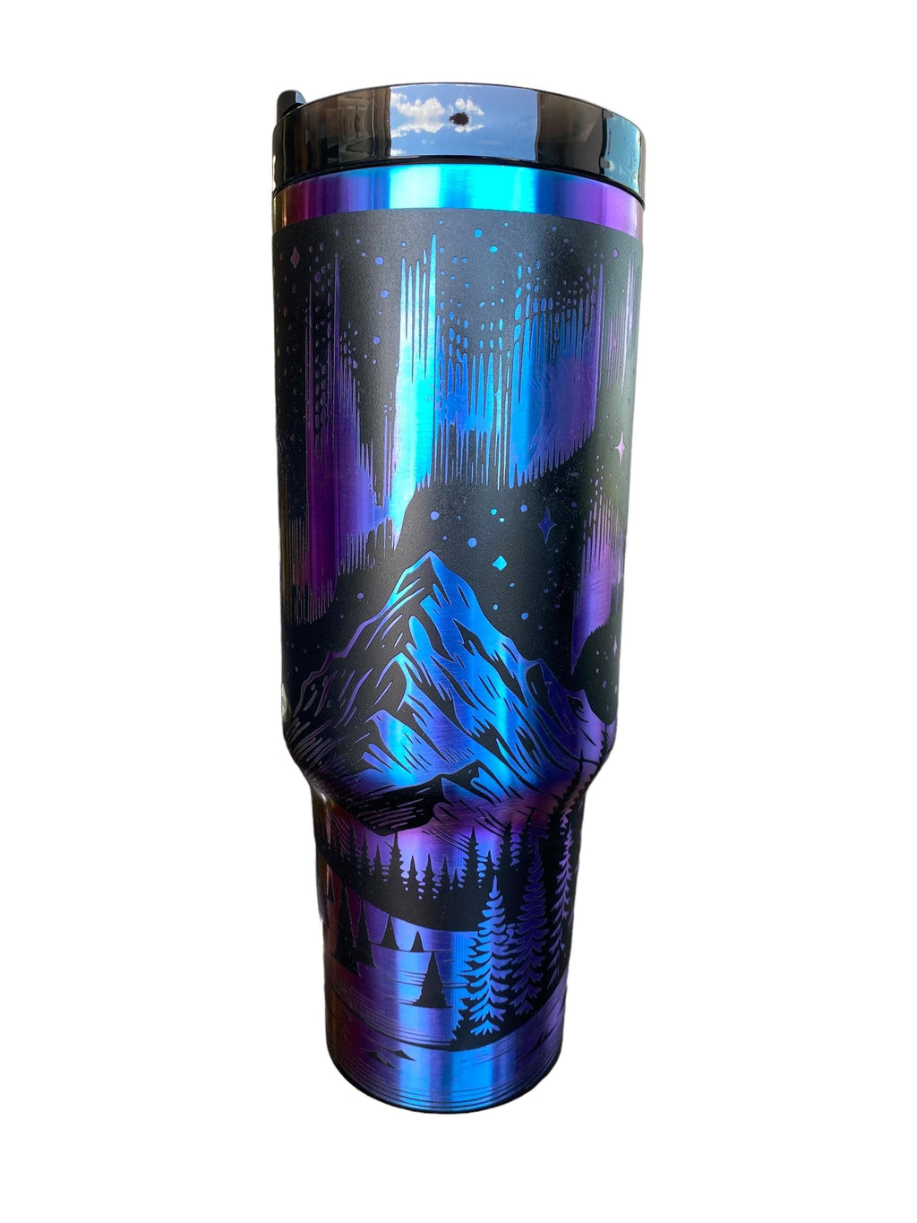 Northern Lights Tumbler - Northern Lights 40oz Iridescent Tumbler Mountain theme -Laser Engraved, Rainbow Plated - Multicolor