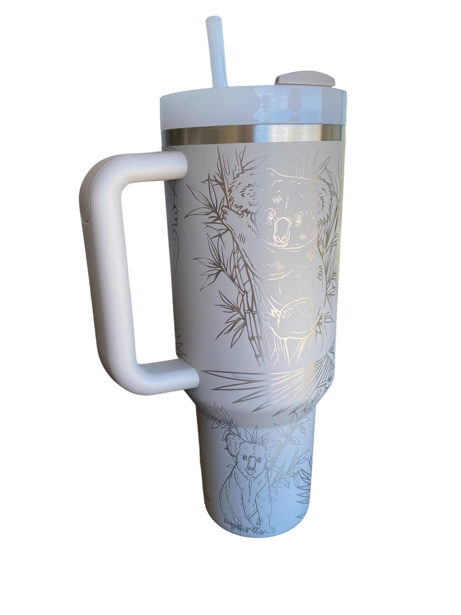 Koala Bear Engraved Cup - Custom Engraved Cup  - 40oz tumbler with handle - Koala and Palm Leaves Theme Tumbler