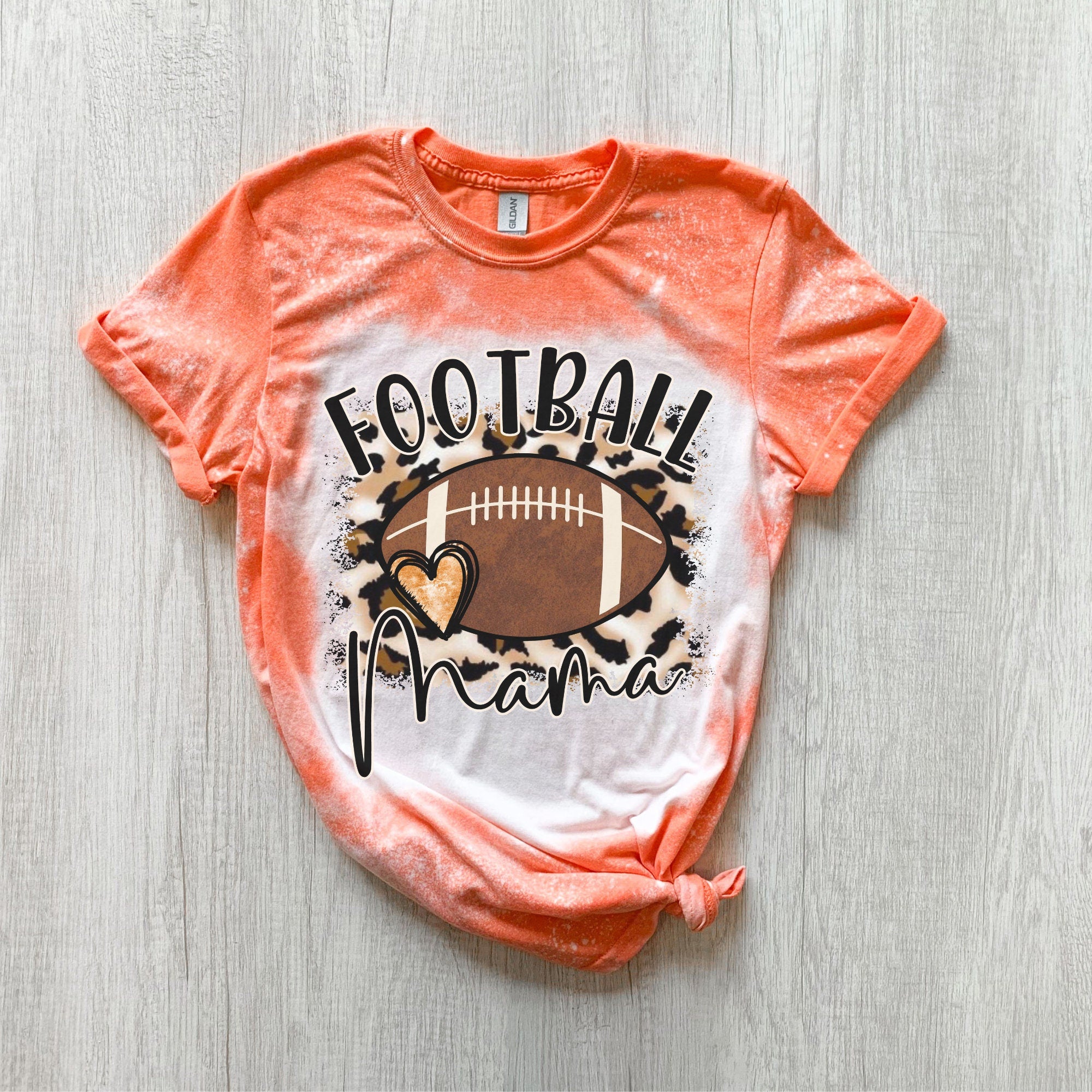 Football mama Heart Shirt - Cheetah Helmet Football Shirt- Bleached Sports Shirt - Leopard Football Shirt - Football Shirt - Bleached Tee