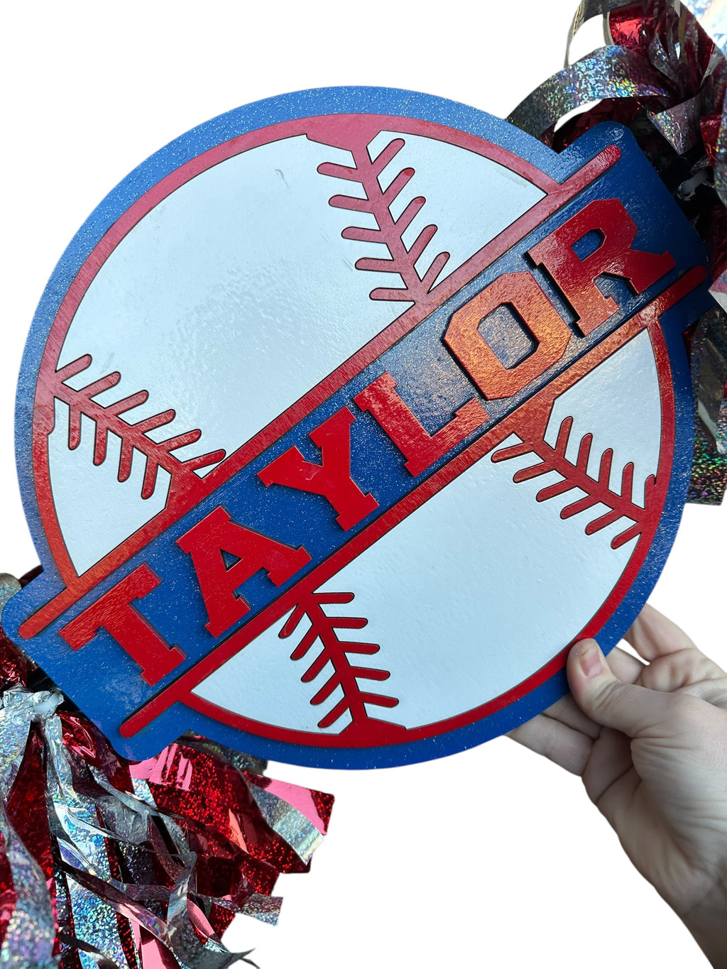 Personalized Baseball Cheerstick | Custom Name Sports Noise Maker | Game Day Spirit Stick with Pom Poms | Baseball Fan Gift