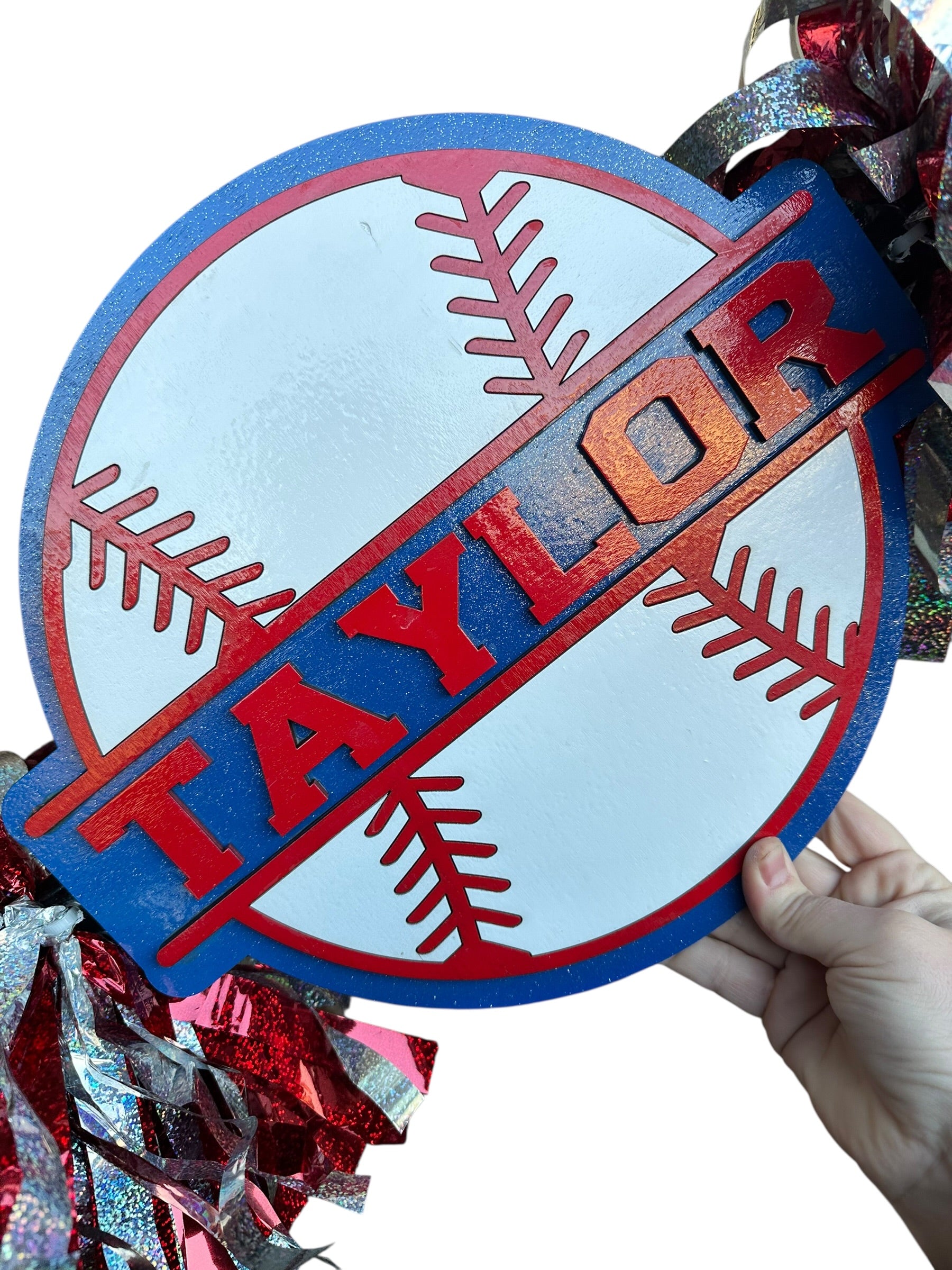 Personalized Baseball Cheerstick | Custom Name Sports Noise Maker | Game Day Spirit Stick with Pom Poms | Baseball Fan Gift