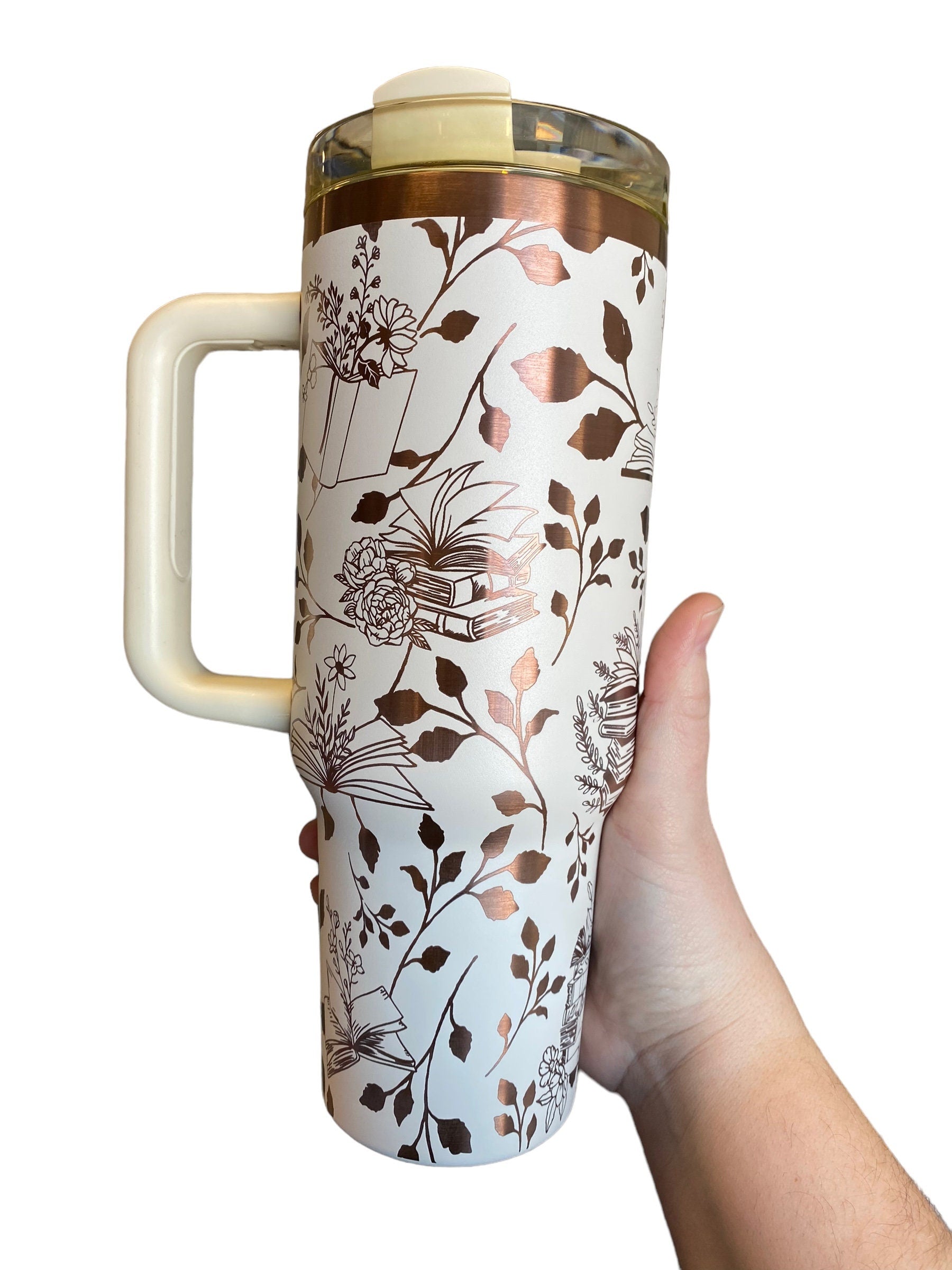 Books and Plants Tumbler - engraved Book tumbler - 40oz tumbler with handle - Reading Tumbler - Read Books Water Plants Grow