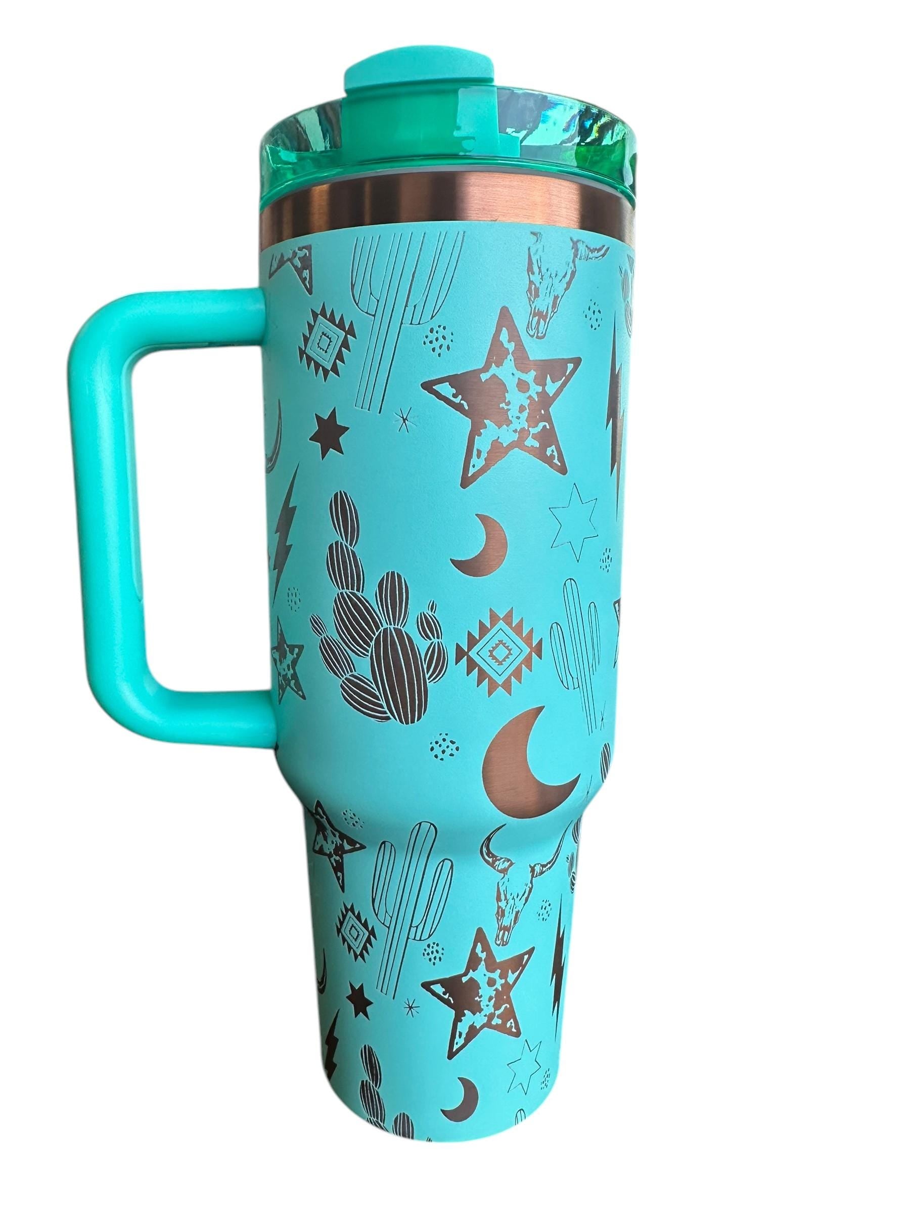 Retro Western Engraved Tumbler  - Bull Skull engraved Country Tumbler - 40oz tumbler with handle Custom Tumbler - Western Vibes Tumbler