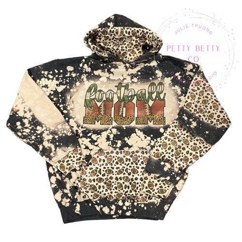 Football Mom Bleached Hoodie -  Custom Football eart with Names on Sleeve - Bleached Hoodie - Custom Hoodie - Football Shirt Sweatshirt