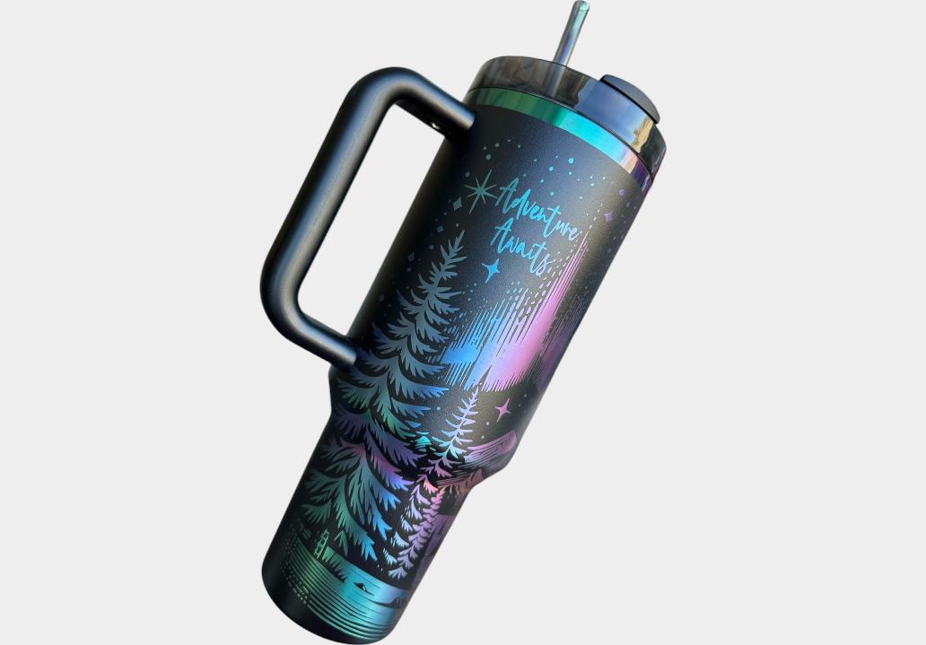 Northern Lights Stanley Chroma Tumbler - Northern Lights 40oz Iridescent Tumbler Mountain theme -Laser Engraved, Rainbow Plated - Multicolor