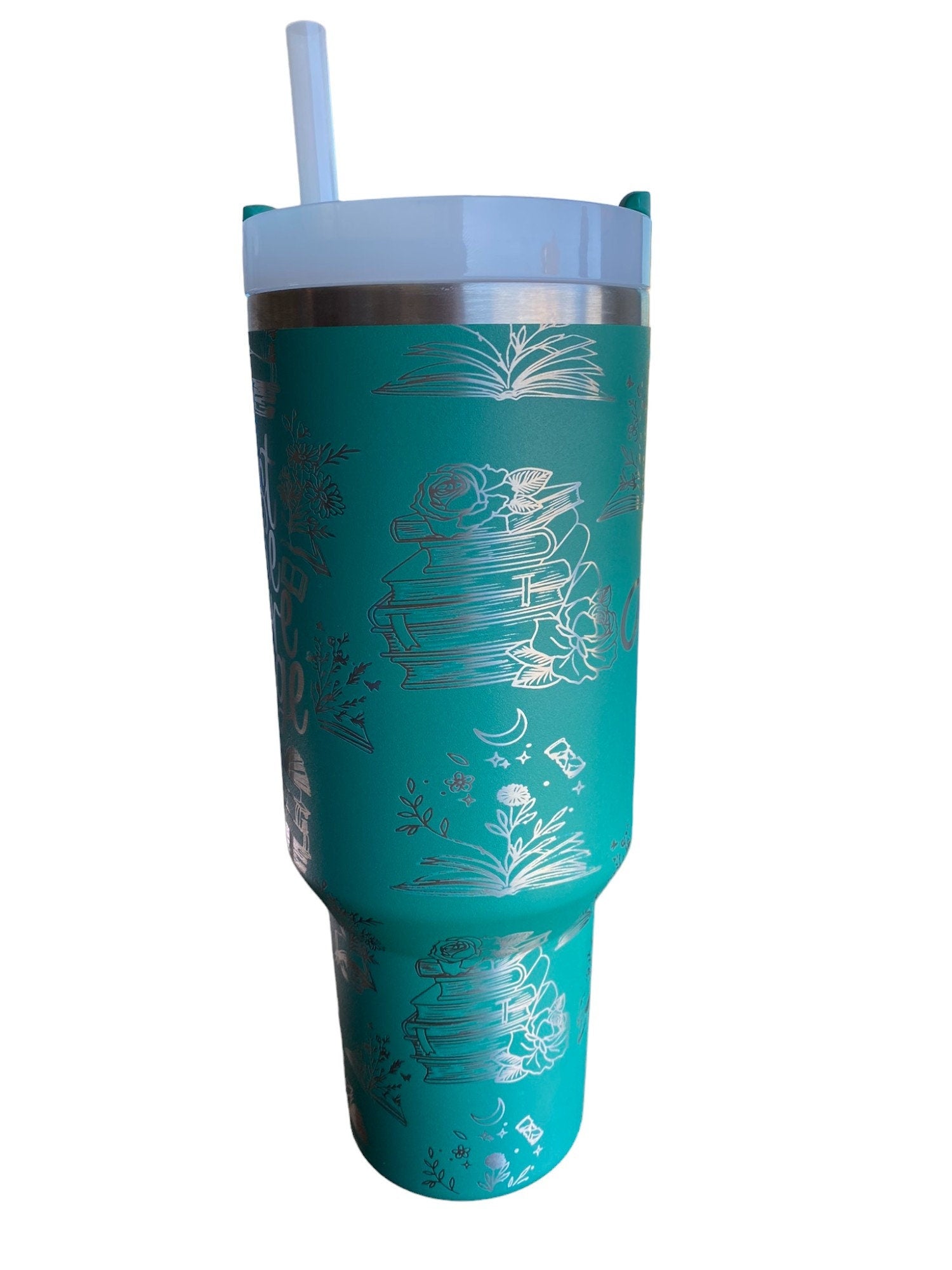 Just One More Page Engraved Cup - Custom Engraved Cup  - 40oz tumbler with handle -  Reading Theme Tumbler - Gift for Reader