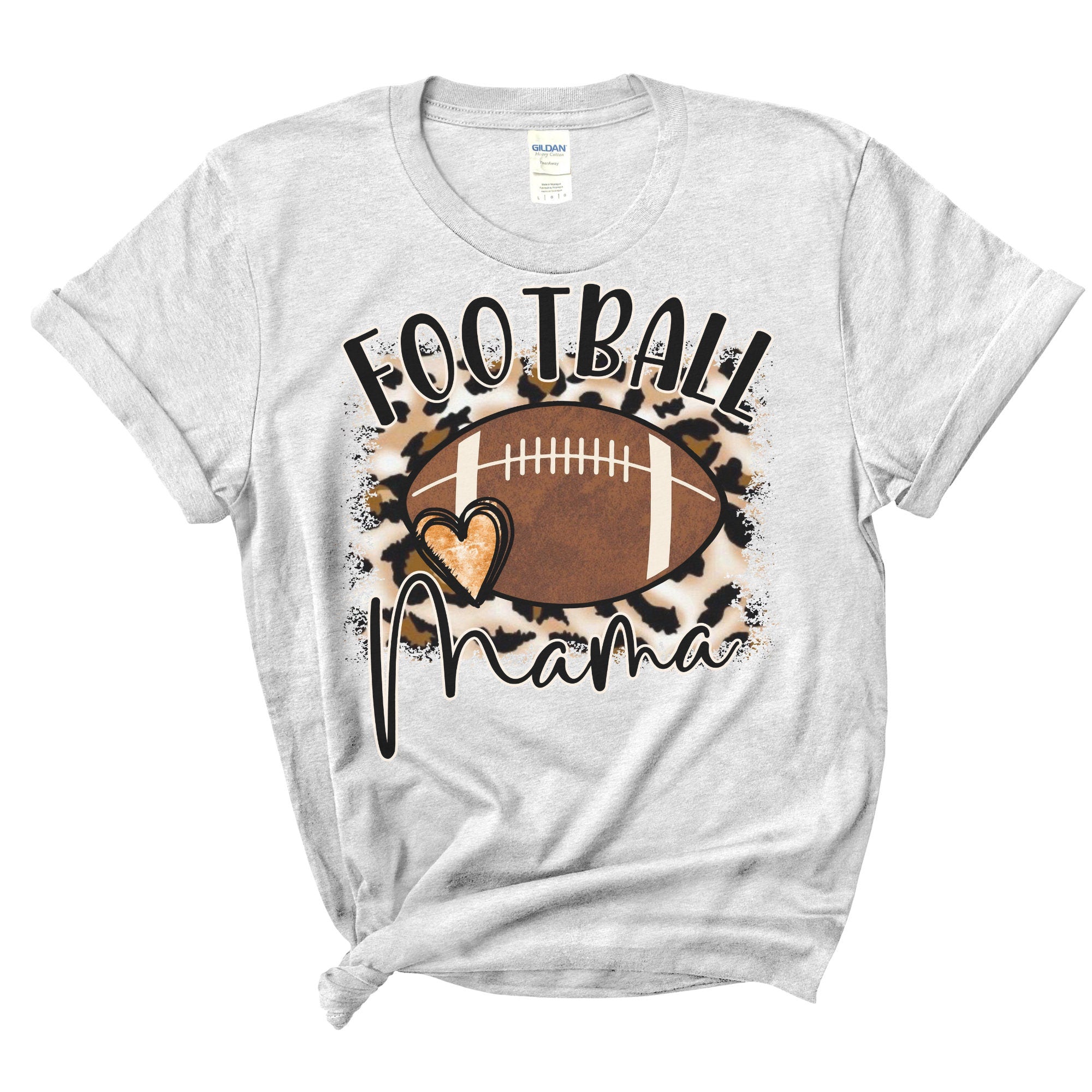 Football mama Heart Shirt - Cheetah Helmet Football Shirt- Bleached Sports Shirt - Leopard Football Shirt - Football Shirt - Bleached Tee