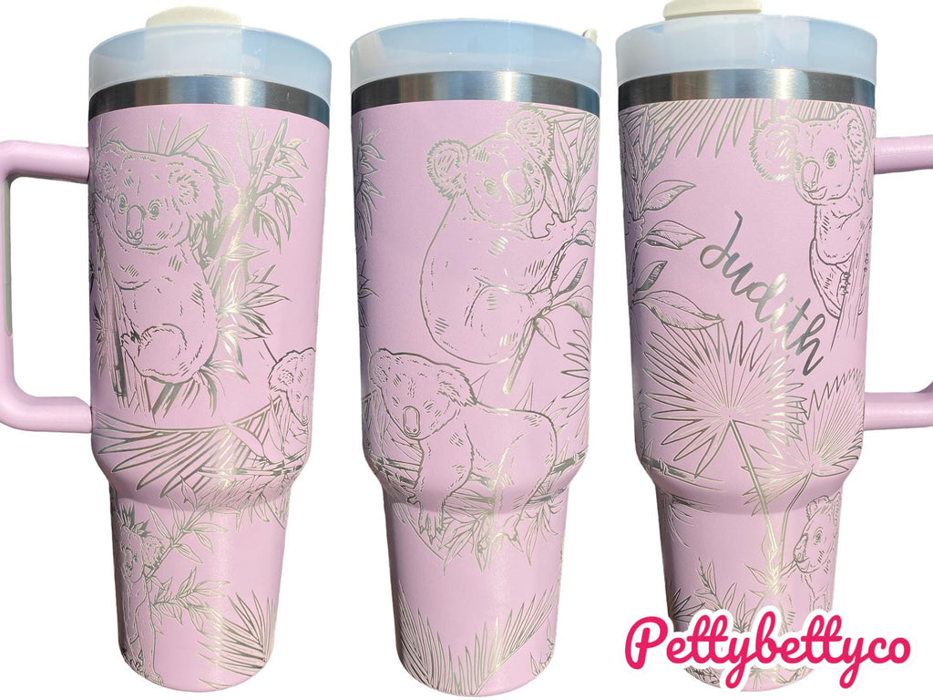 Koala Bear Engraved Cup - Custom Engraved Cup  - 40oz tumbler with handle - Koala and Palm Leaves Theme Tumbler