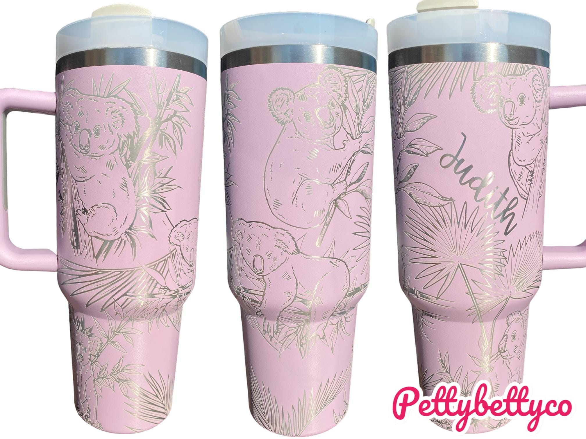 Koala Bear Engraved Cup - Custom Engraved Cup  - 40oz tumbler with handle - Koala and Palm Leaves Theme Tumbler