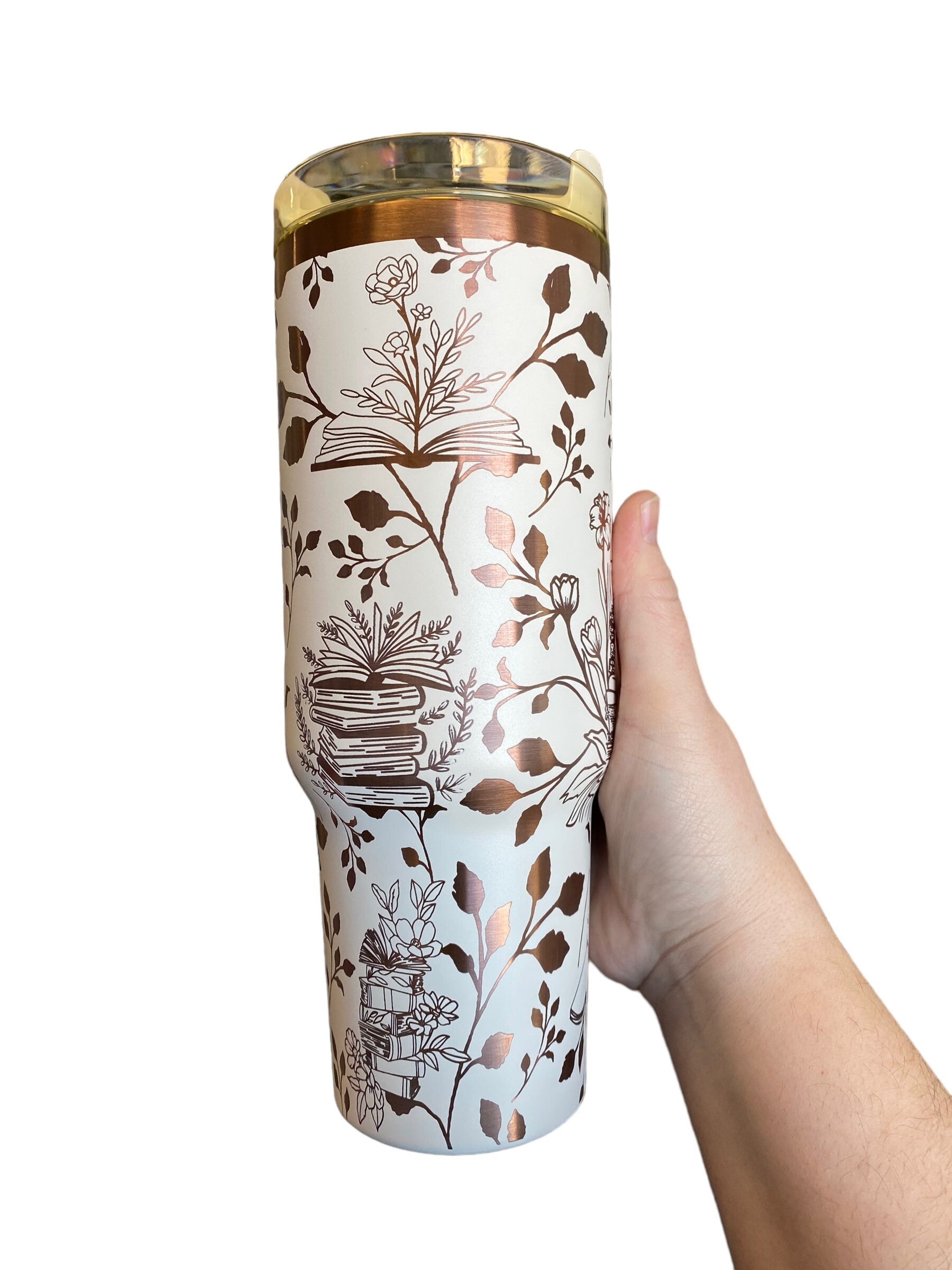 Books and Plants Tumbler - engraved Book tumbler - 40oz tumbler with handle - Reading Tumbler - Read Books Water Plants Grow