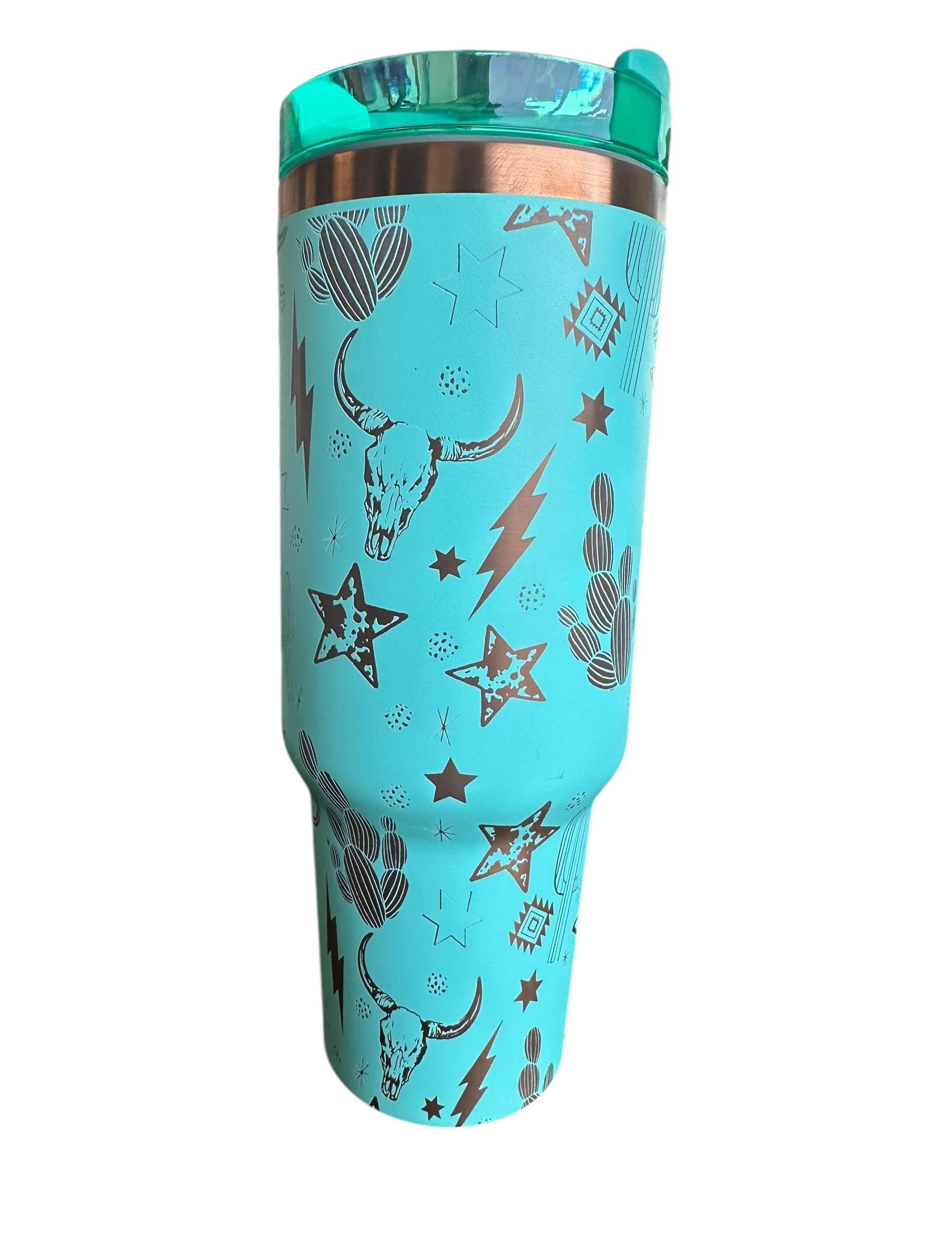 Retro Western Engraved Tumbler  - Bull Skull engraved Country Tumbler - 40oz tumbler with handle Custom Tumbler - Western Vibes Tumbler