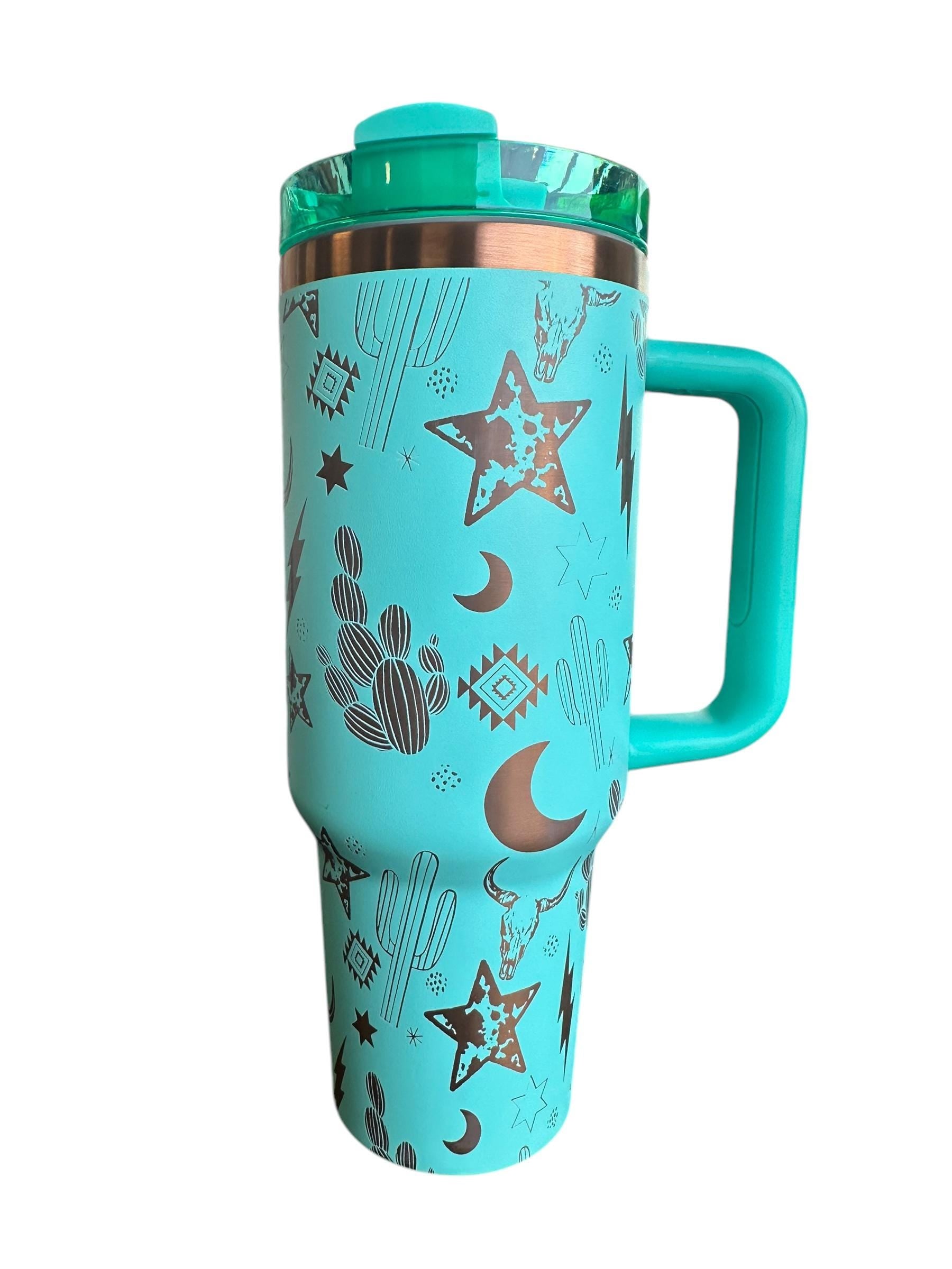 Retro Western Engraved Tumbler  - Bull Skull engraved Country Tumbler - 40oz tumbler with handle Custom Tumbler - Western Vibes Tumbler
