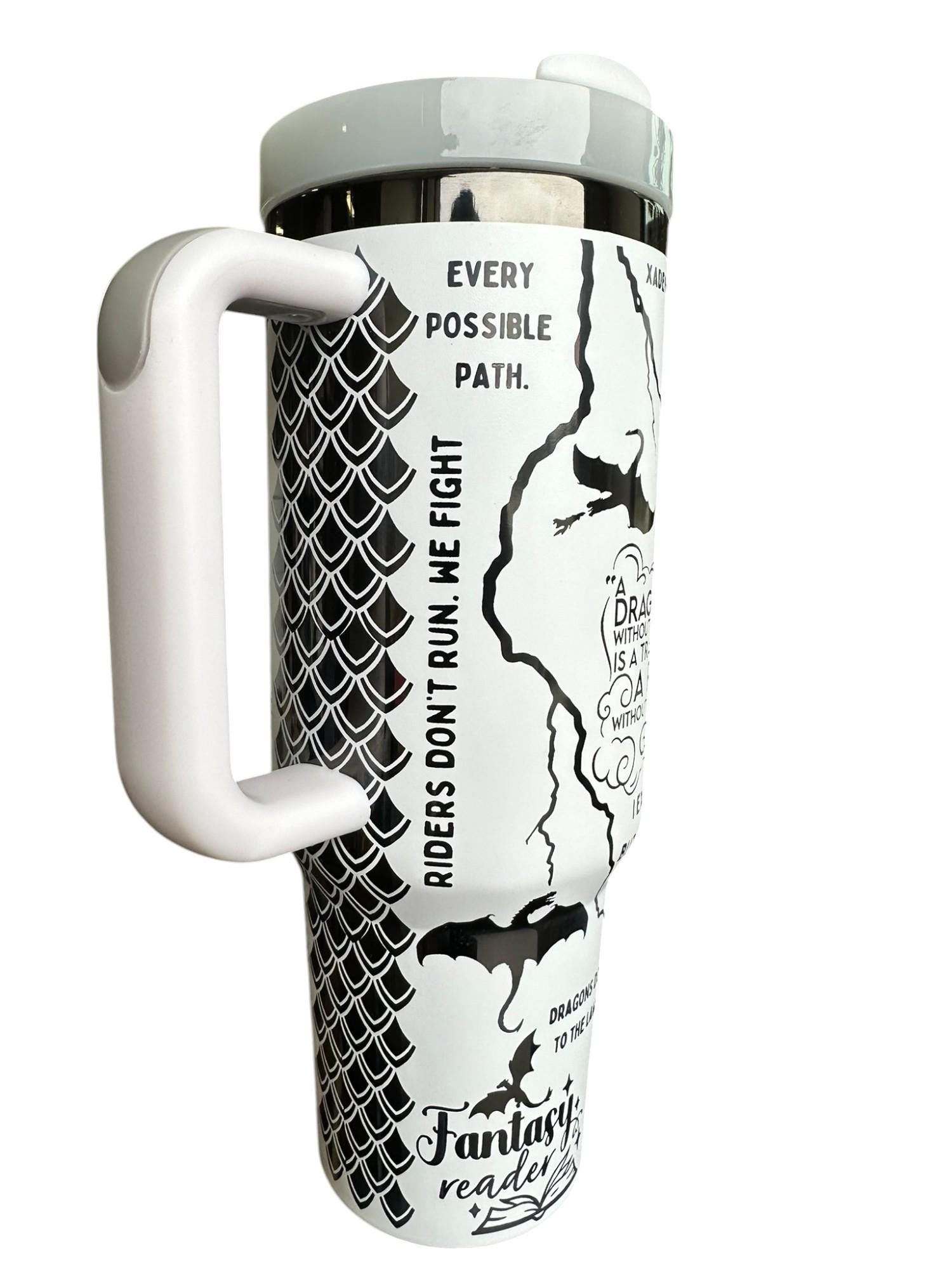 Brave the Dark Dragon Book Engraved Tumbler - In My Dragon Era - Booktok Cup - Custom Engraved Cup  - 40oz tumbler with handle -Book Theme