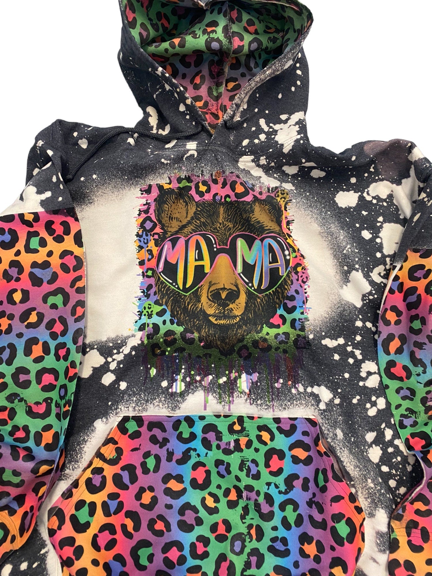 Mama Bear Hoodie - 90s Mom Hoodie - Neon Leopard Shirt - Mom Shirt - 90s mama bear sweatshirt - Bleached mama sweatshirt - Bleached Hoodies
