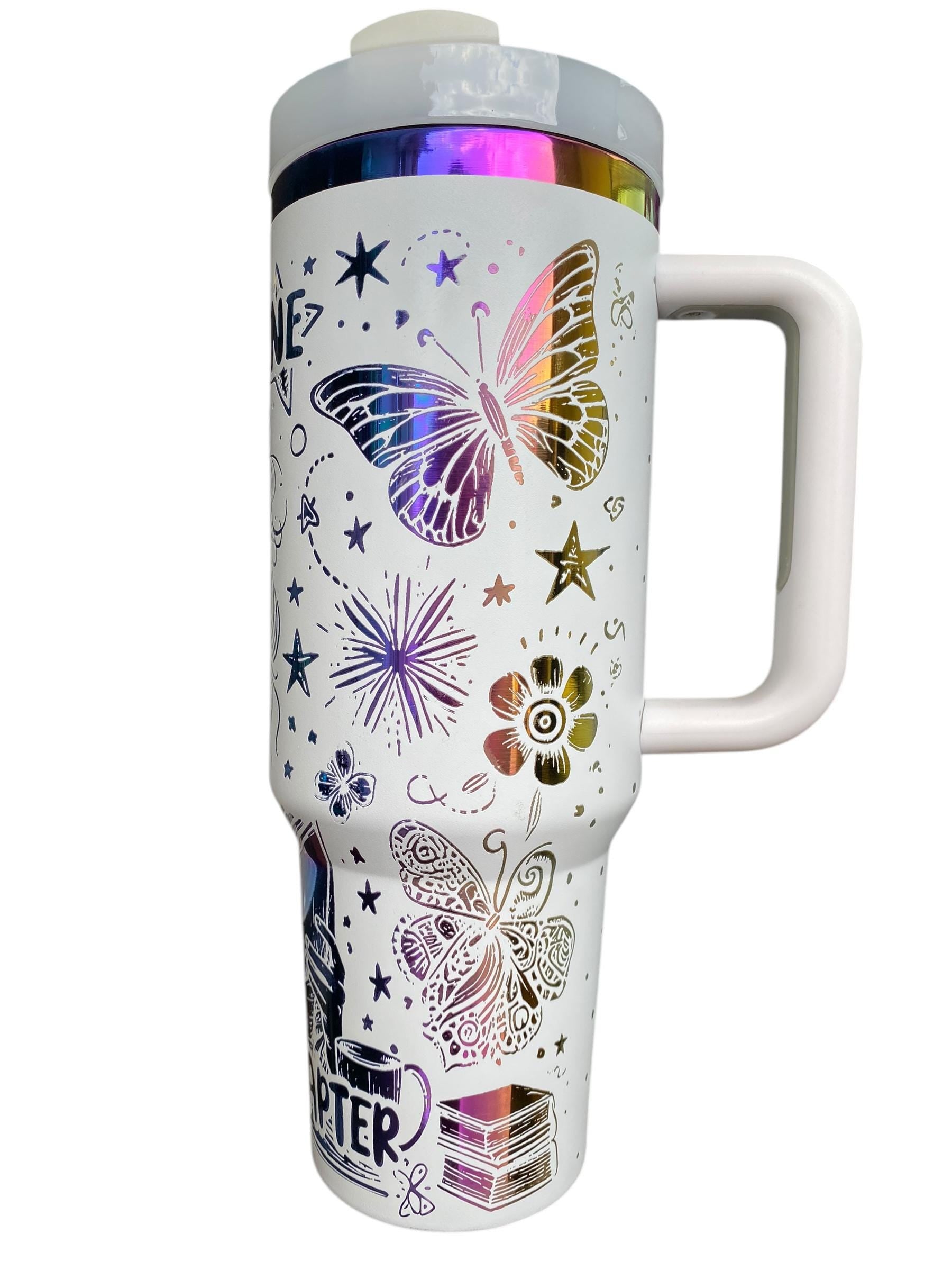 Butterfly Book tumbler- Just One more Chapter Tumbler - Book Community Custom Engraved Cup  - 40oz tumbler with handle - Reading Theme