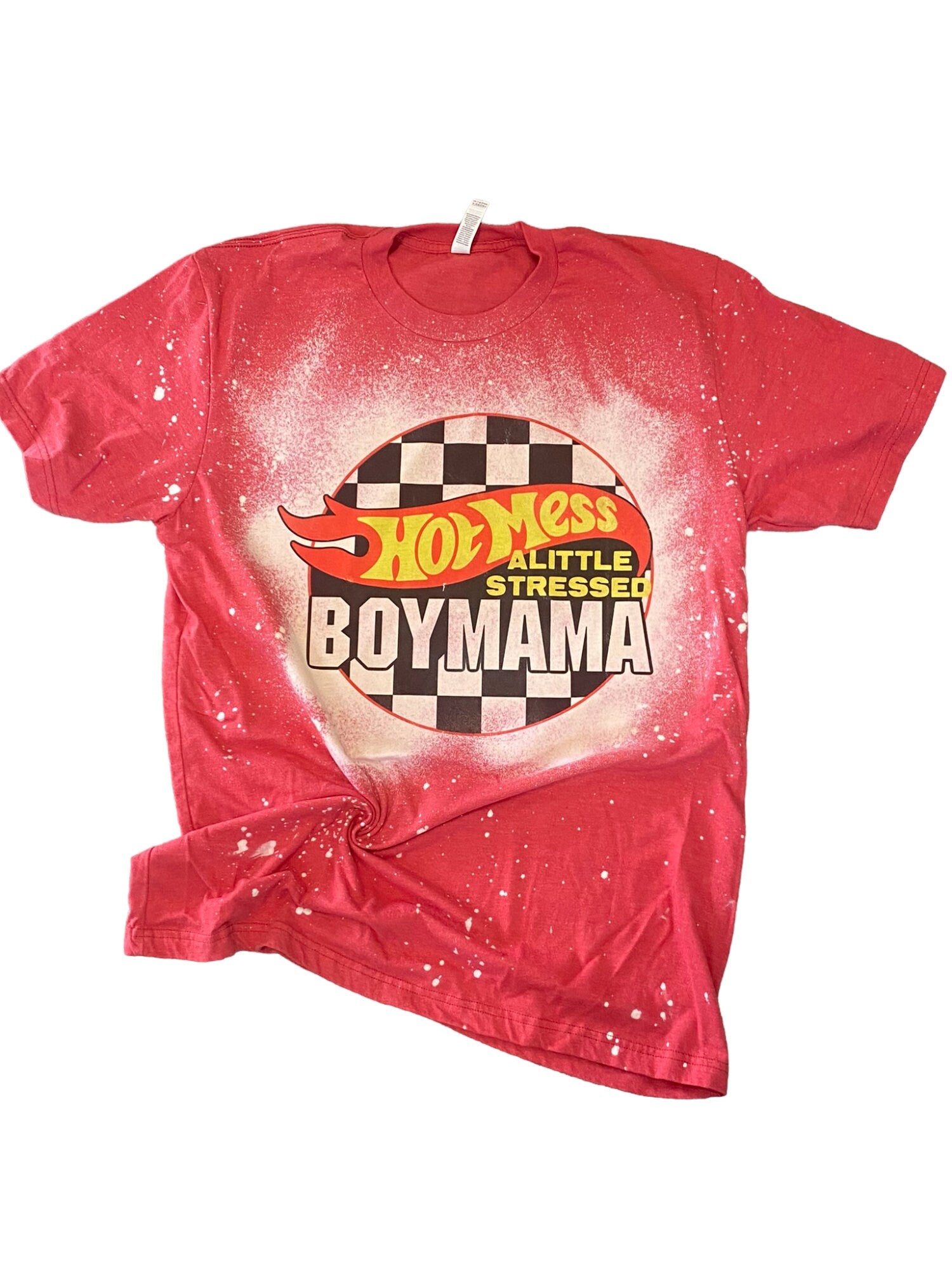 Hot Mess - Little Stressed Mom Shirt - Bleached Mom Shirt - Mom of Boys Shirt - Boy Mama - Motherhood Shirt - Race Car Mom Shirt