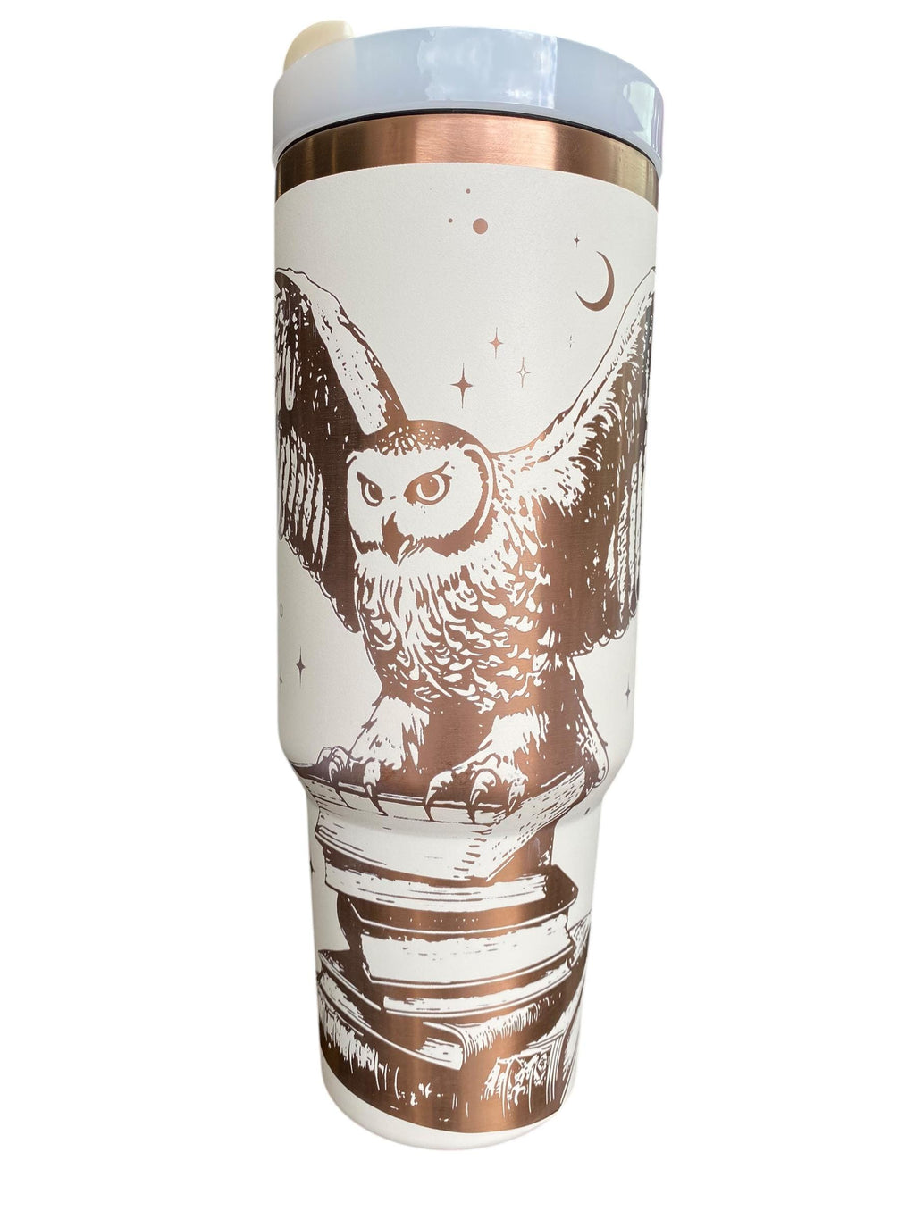Snowy Owl Tumbler - Book Owl Tumbler - Just a Girl Who Loves Books Engraved Cup - Book   - 40oz tumbler with handle - Reading Theme Tumbler