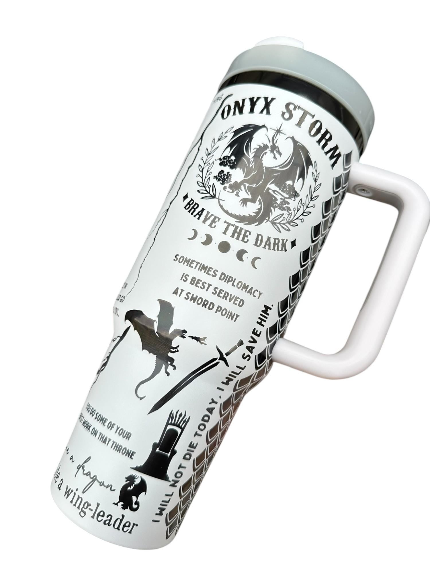 Brave the Dark Dragon Book Engraved Tumbler - In My Dragon Era - Booktok Cup - Custom Engraved Cup  - 40oz tumbler with handle -Book Theme