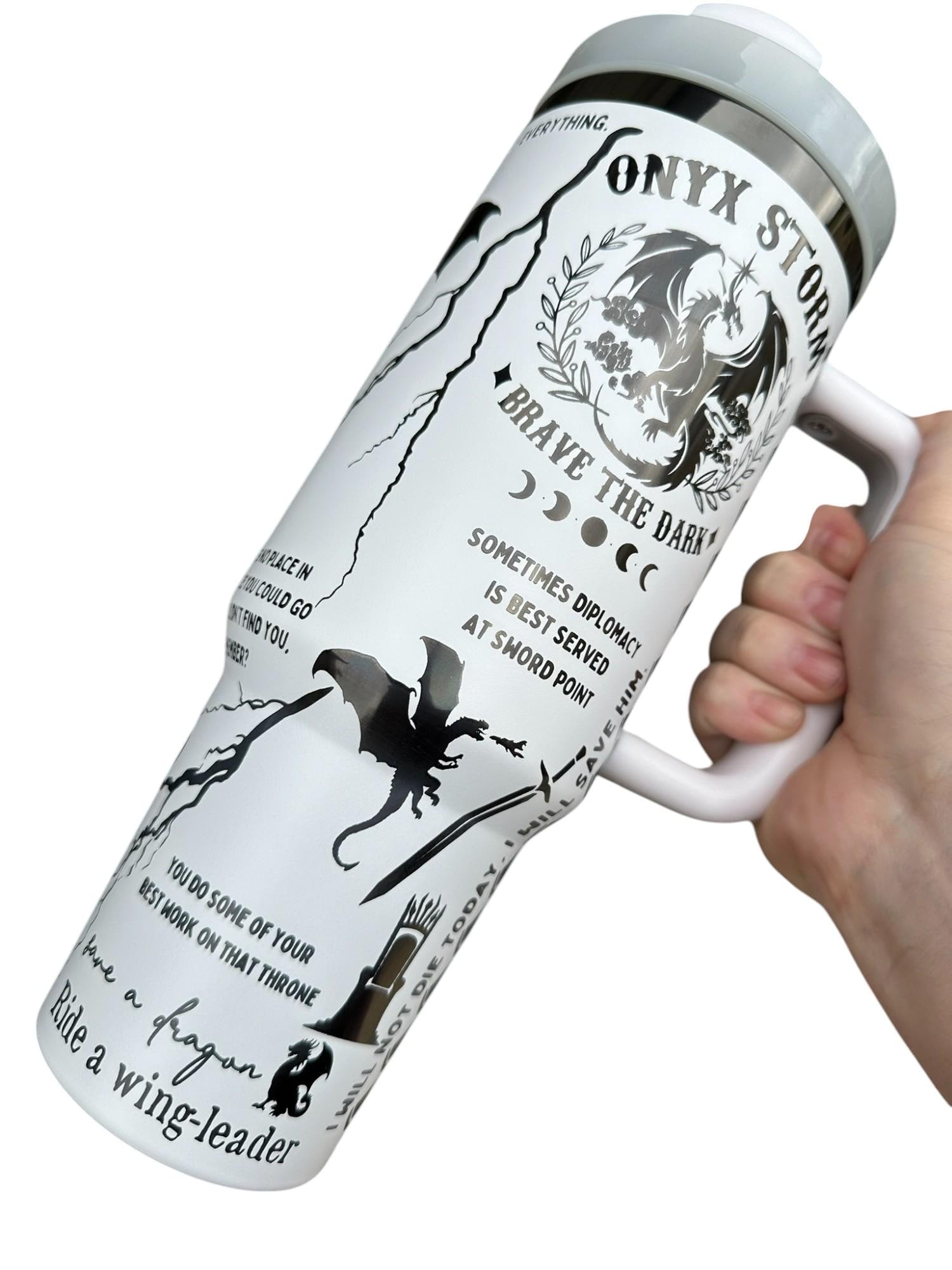 Brave the Dark Dragon Book Engraved Tumbler - In My Dragon Era - Booktok Cup - Custom Engraved Cup  - 40oz tumbler with handle -Book Theme