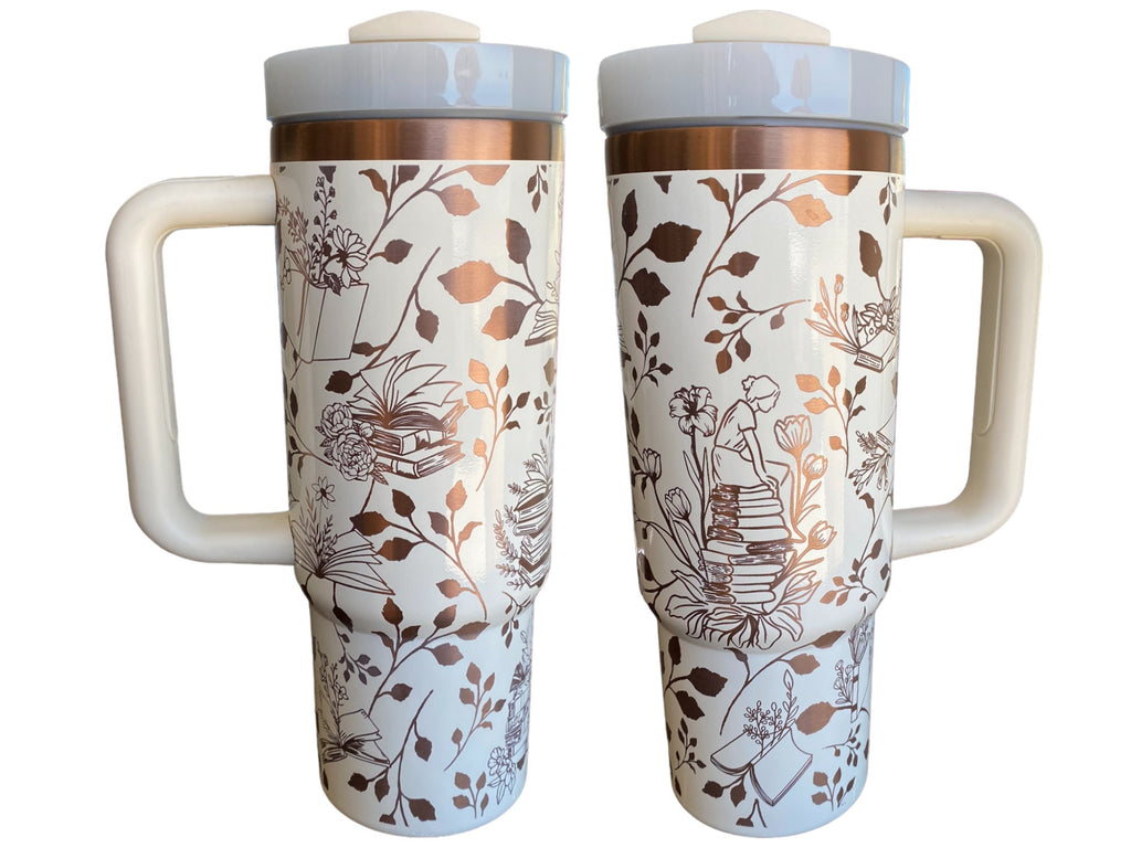 Books and Plants Tumbler - engraved Book tumbler - 30 oz tumbler with handle - Reading Tumbler - Read Books Water Plants Grow
