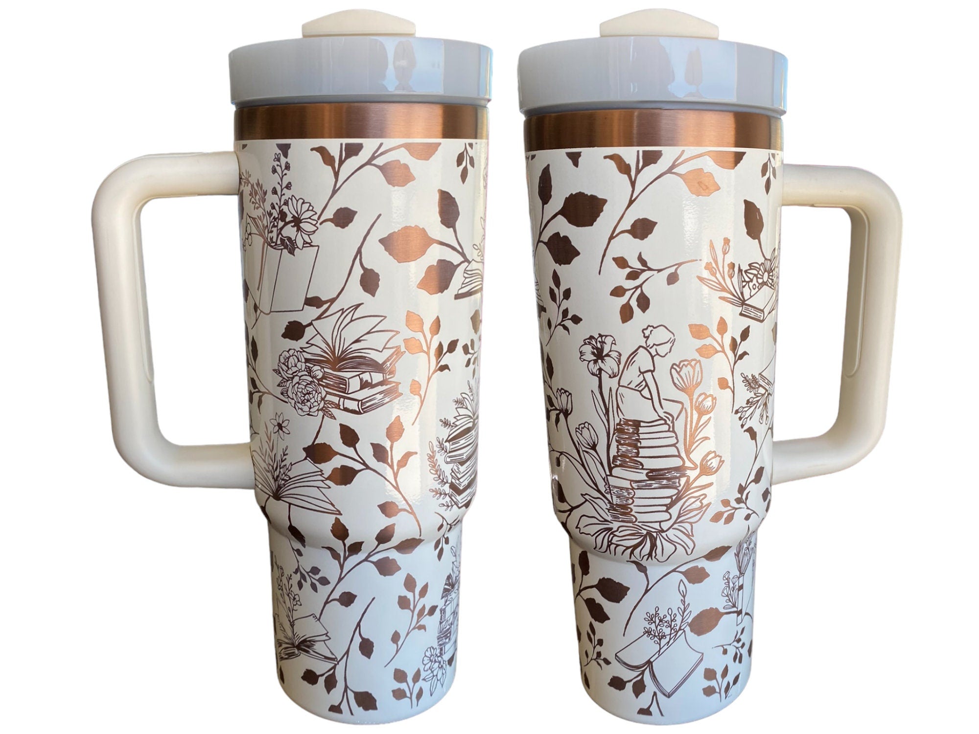 Books and Plants Tumbler - engraved Book tumbler - 30 oz tumbler with handle - Reading Tumbler - Read Books Water Plants Grow