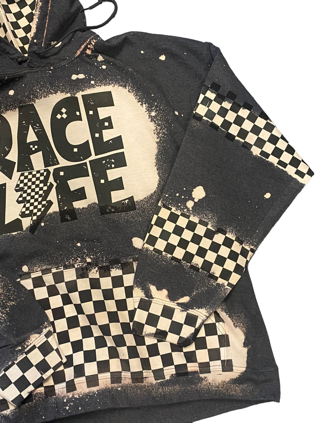 Race Life Bleached Hoodie - Racing hoodie Personalized number name - Car Truck Checkered Flag Dirt Track Motocross - Dirt Bike