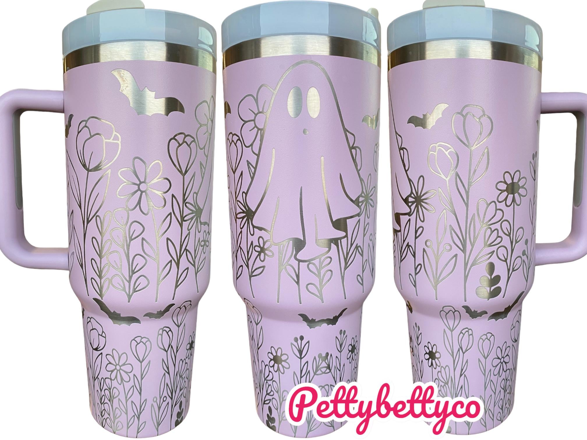 Cute Halloween Tumbler - Cute Ghost Halloween Engraved Tumbler - 40oz Engraved Tumbler - Halloween Cup - Ghosts and Flowers Tumbler