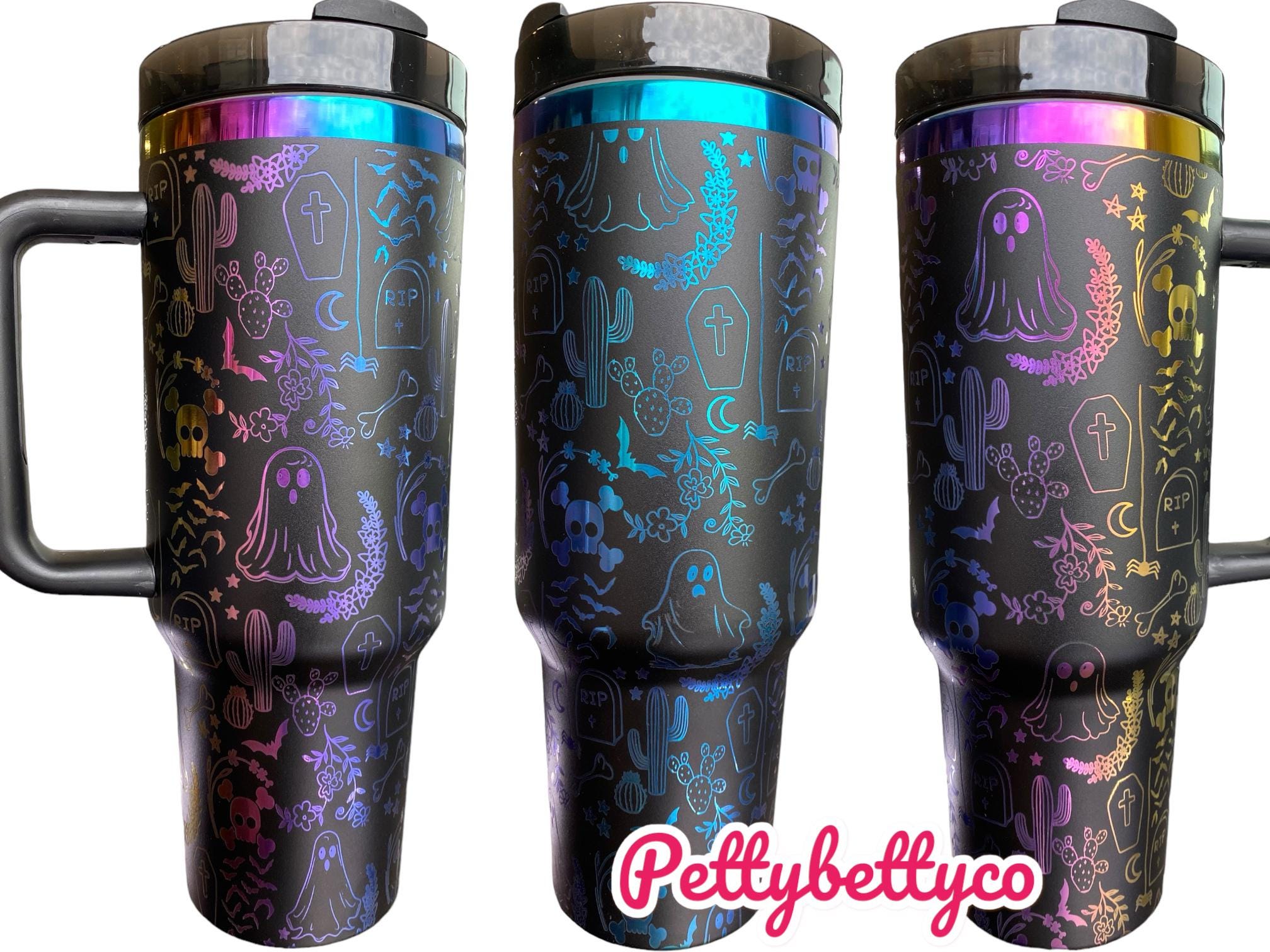 Spooky Season Tumbler - Ghosts and Ghouls Halloween Engraved Tumbler - 40oz Engraved Tumbler - Halloween Cup - Skeleton Tumbler