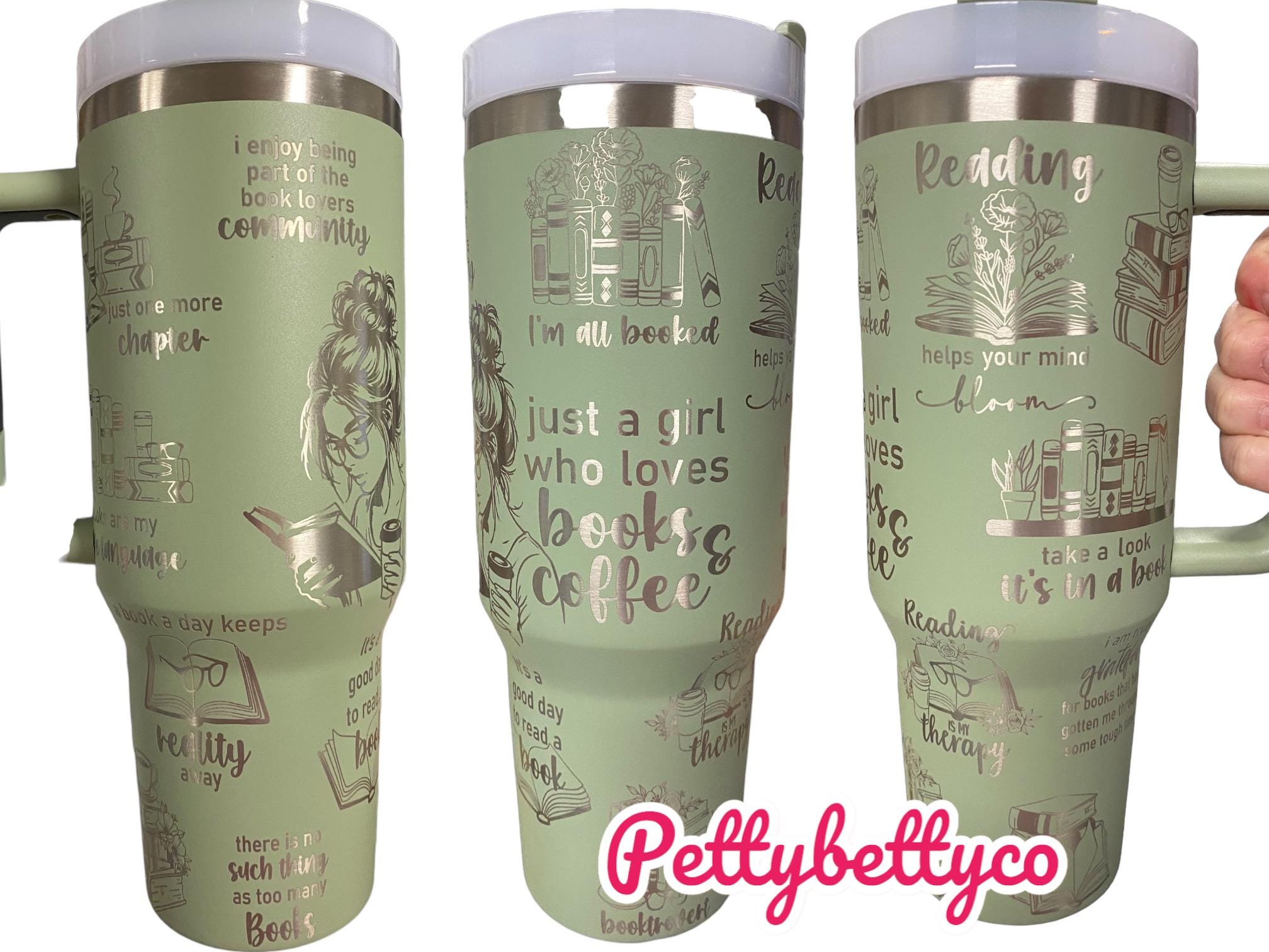 Just a Girl Who Loves Books Engraved Cup - Book Community Custom Engraved Cup  - 40oz tumbler with handle - Reading Theme Tumbler