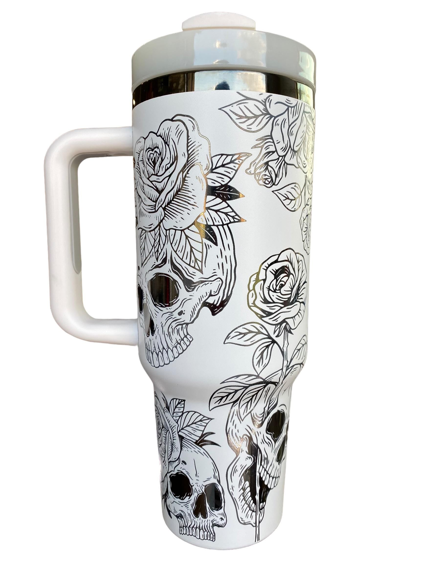 Skulls and Roses Engraved tumbler - Spooky Season Tumbler - Halloween Tumbler - 40oz Engraved Tumbler - Halloween Cup - Skeleton Tumbler