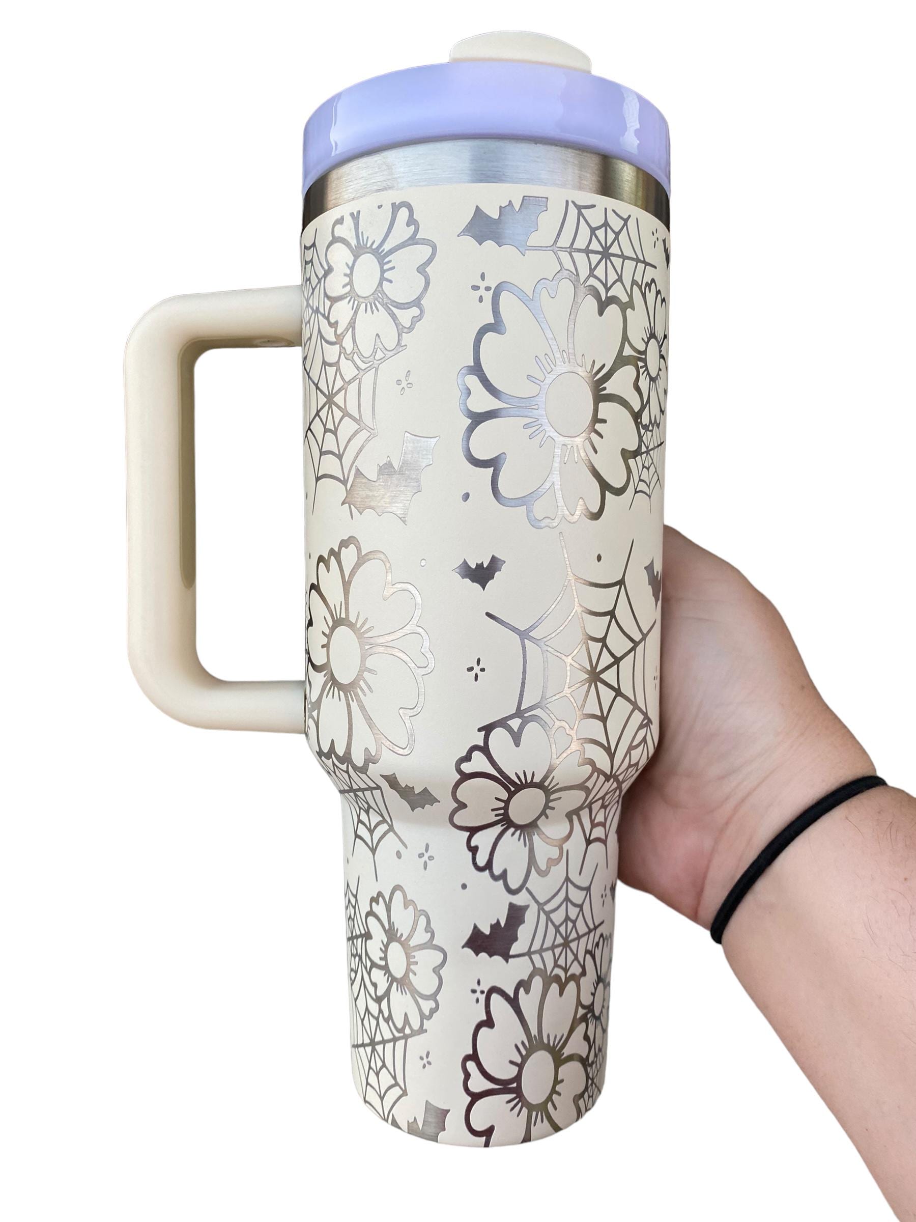Classy Halloween Tumbler - Floral Halloween Engraved Tumbler - 40oz Engraved Tumbler - Halloween Cup - Spiderwebs and Flowers Tumbler