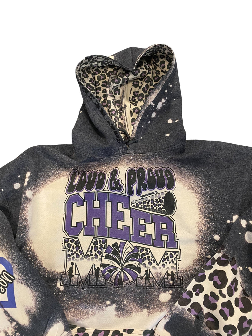 Loud and Proud Cheer Mom Bleached Hoodie - Custom Cheer Heart with Names on Sleeve - Bleached Hoodie - Custom Hoodie - Cheer Mom Sweatshirt