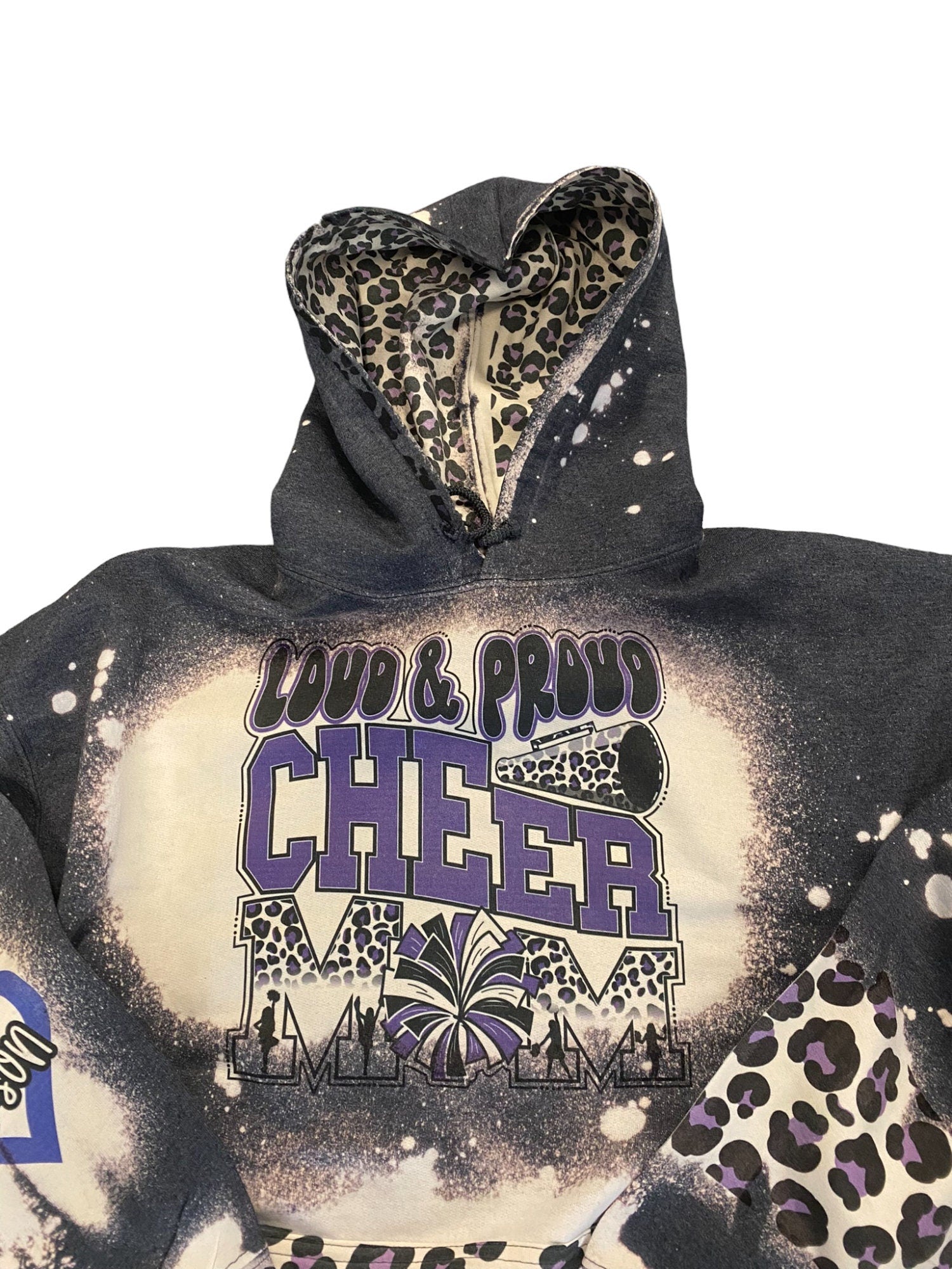 Loud and Proud Cheer Mom Bleached Hoodie - Custom Cheer Heart with Names on Sleeve - Bleached Hoodie - Custom Hoodie - Cheer Mom Sweatshirt