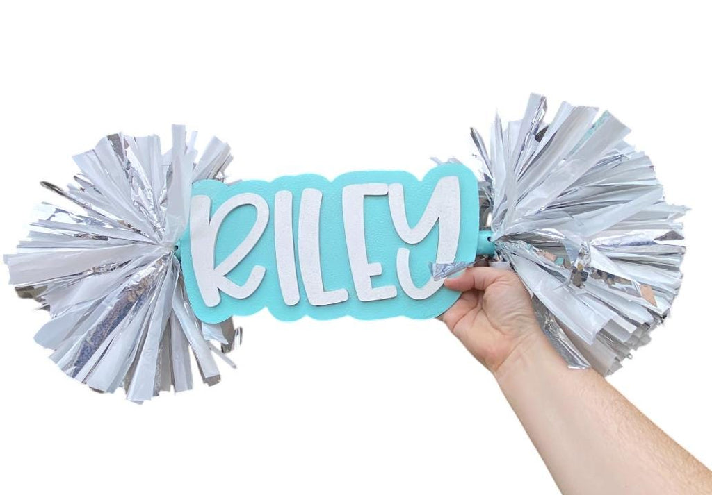 Maroon and Silver Custom Cheer Stick  -Game Day Signs - Pom Pom Sign - Custom Cheer Stick - Personalized Name Cheer Sign - Pom Poms