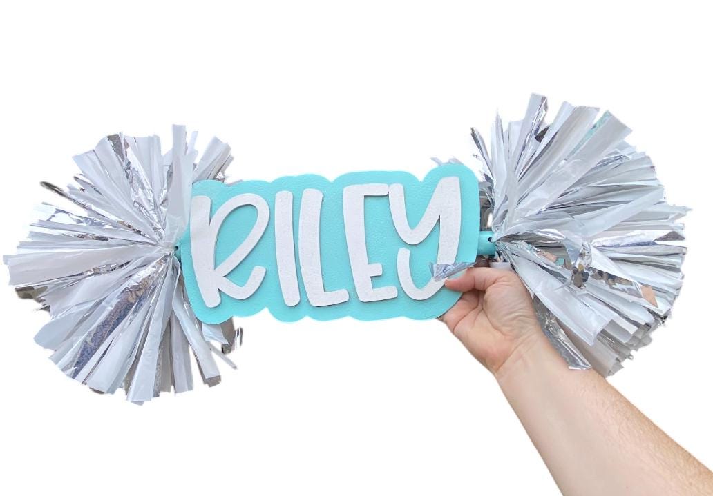 Maroon and Silver Custom Cheer Stick  -Game Day Signs - Pom Pom Sign - Custom Cheer Stick - Personalized Name Cheer Sign - Pom Poms