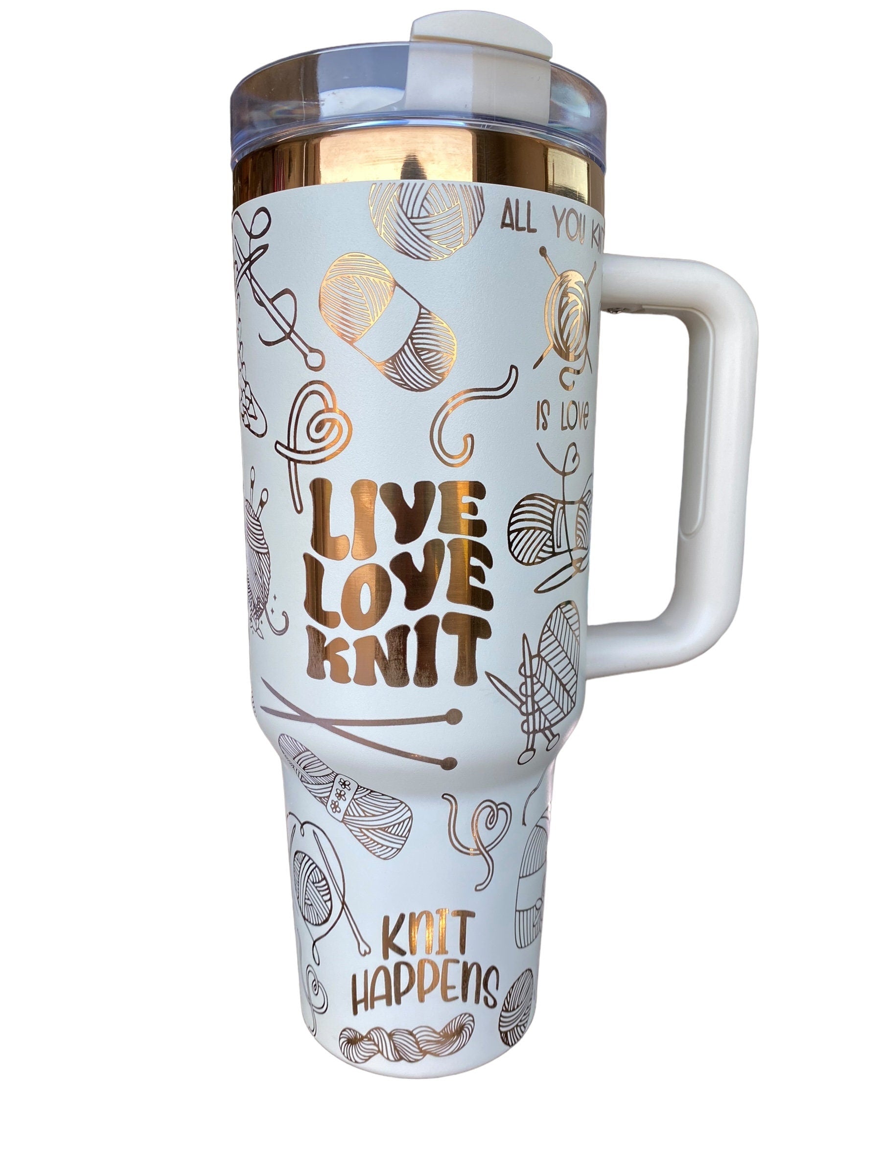 Live Love Knit Tumbler - I'd Rather Be Knitting Tumbler- Knitter Tumbler 40oz tumbler, Engraved Tumbler, Knitter Gift, Laser engraved