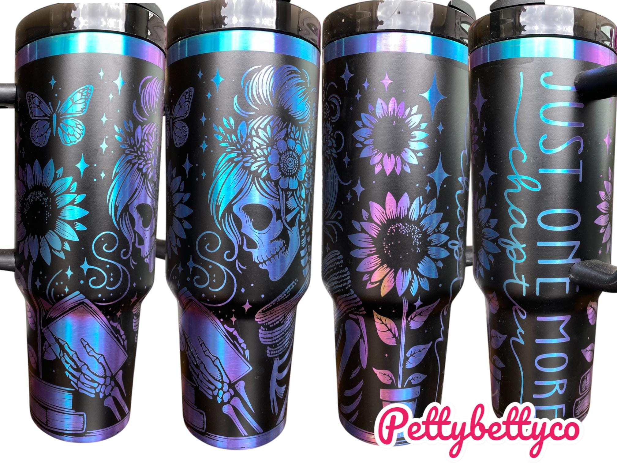 Just One more Page Tumbler - Skellie Books Engraved Cup - Book Community Custom Engraved Cup  - 40oz tumbler with handle - Reading Theme