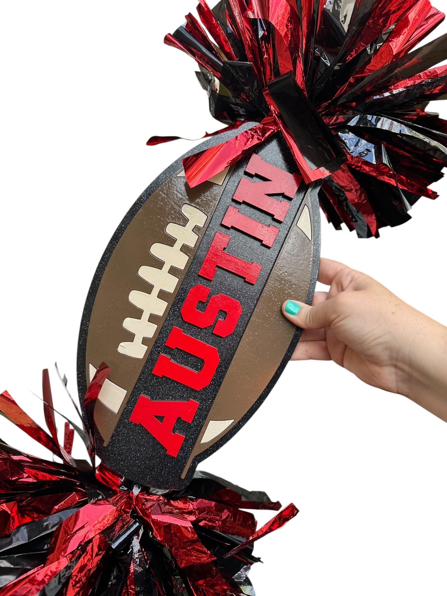 Football Pom Pom Sign Custom Cheer Stick - Game Day Signs - Custom Cheer Stick - Personalized Name Cheer Sign - Sport Mom Sign - Pom Poms