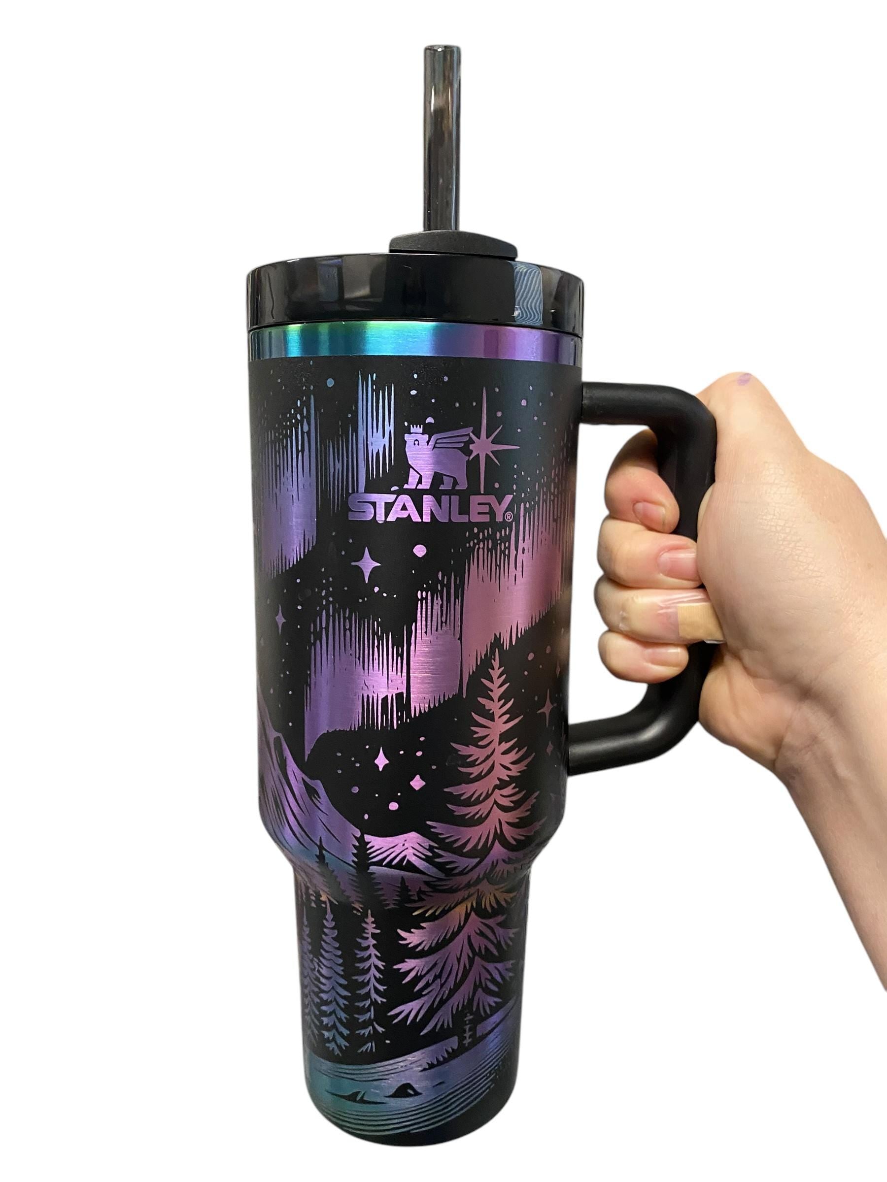 Northern Lights Stanley Chroma Tumbler - Northern Lights 40oz Iridescent Tumbler Mountain theme -Laser Engraved, Rainbow Plated - Multicolor