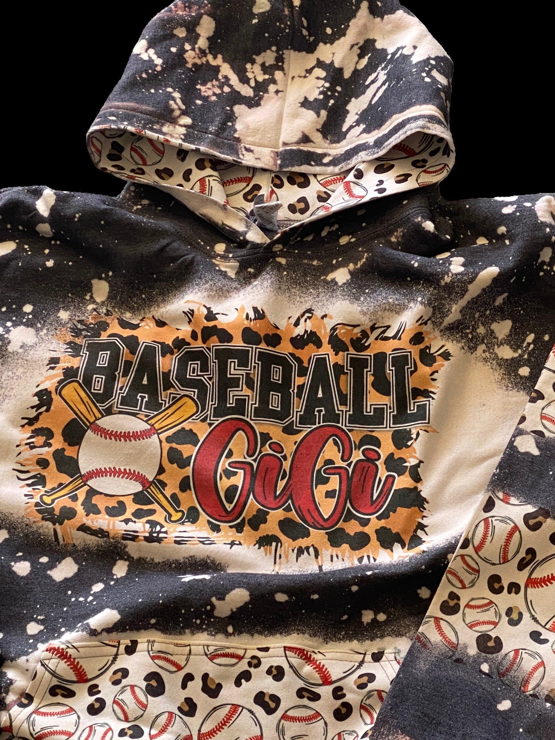 Baseball Gigi Bleached Hoodie - Custom baseball Heart with Names on Sleeve - Bleached Hoodie - Custom Hoodie - Baseball Shirt Sweatshirt