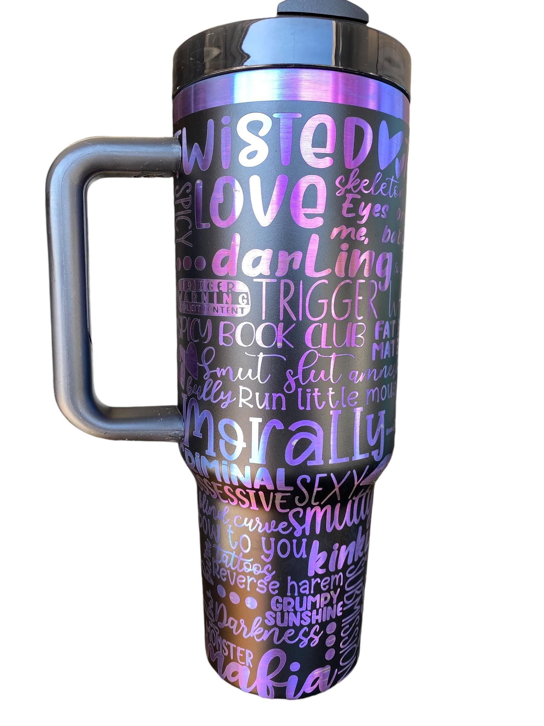 Dark Romance Trope Tumbler  - Romance Reader Engraved Cup  - 40oz tumbler with handle - Spicy Reading Theme Tumbler