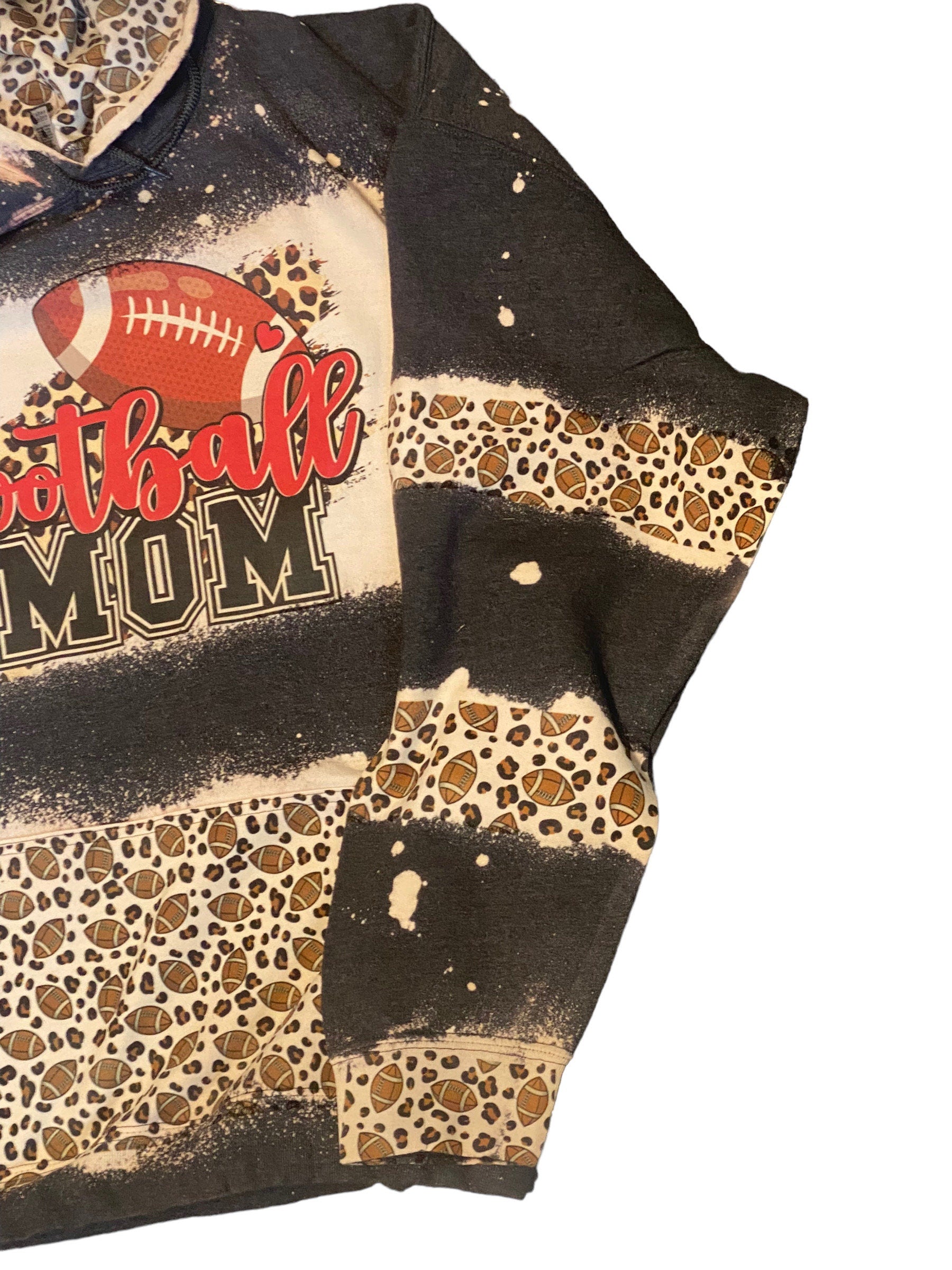 Football Mom Bleached Hoodie -  Custom Football eart with Names on Sleeve - Bleached Hoodie - Custom Hoodie - Football Shirt Sweatshirt