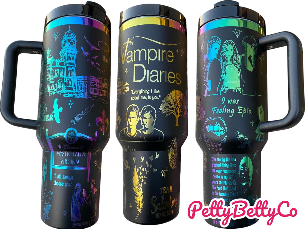 Vampire Series Cup - Book Custom Engraved Cup  - 40oz tumbler with handle - Reading Theme Tumbler
