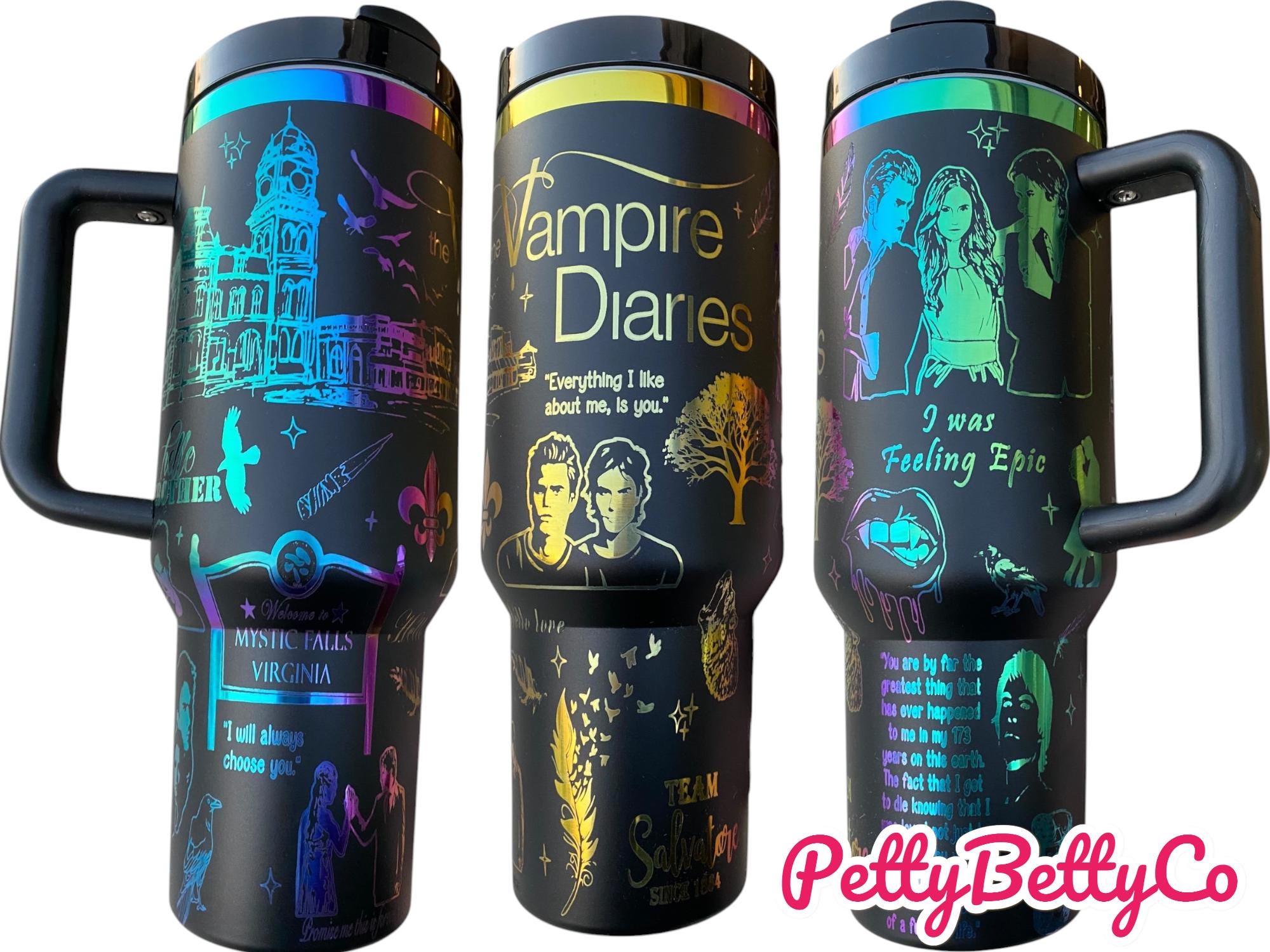 Vampire Series Cup - Book Custom Engraved Cup  - 40oz tumbler with handle - Reading Theme Tumbler
