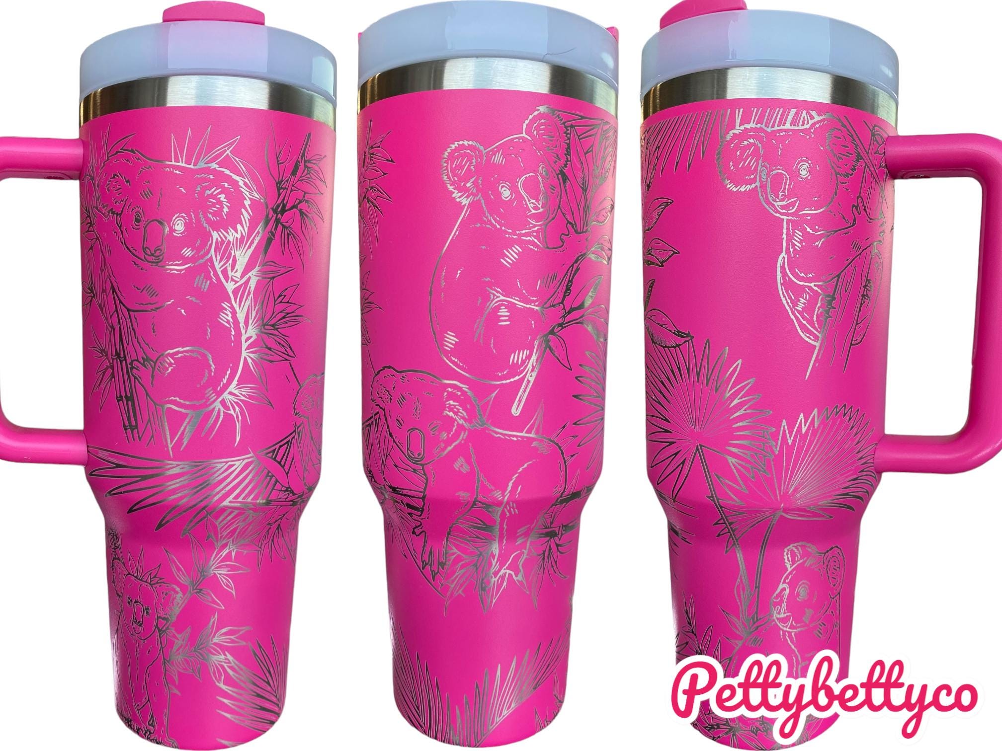 Koala Bear Engraved Cup - Custom Engraved Cup  - 40oz tumbler with handle - Koala and Palm Leaves Theme Tumbler