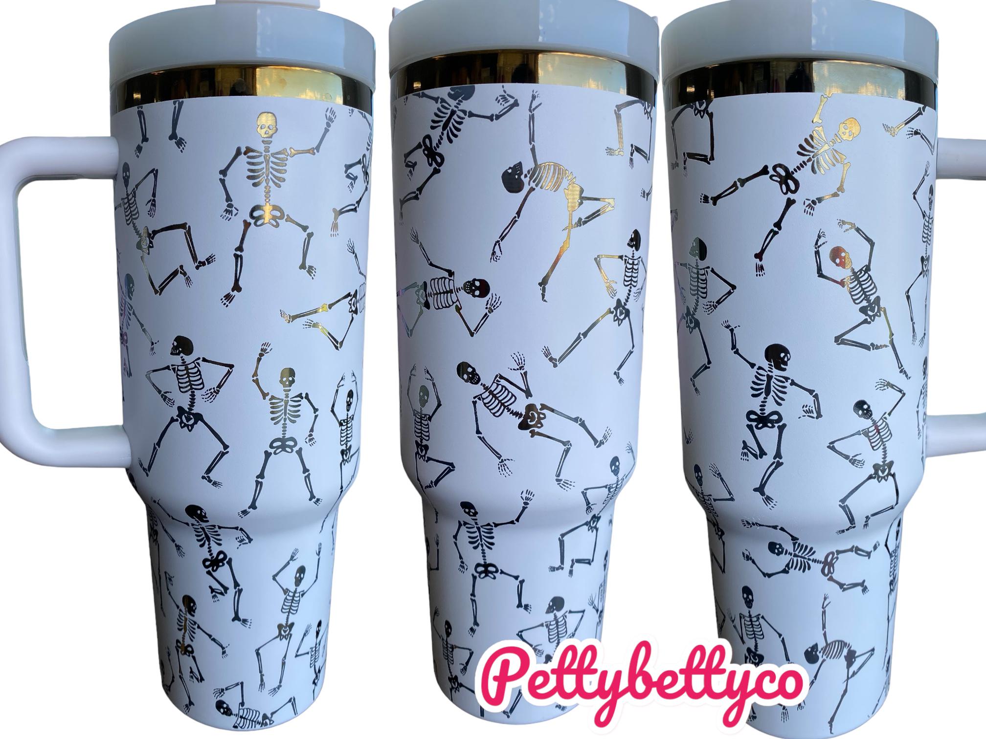 Dancing Skeletons Engraved Tumbler - Skeleton Halloween Engraved Tumbler - 40oz Engraved Tumbler - Halloween Cup - Spooky Season Cup