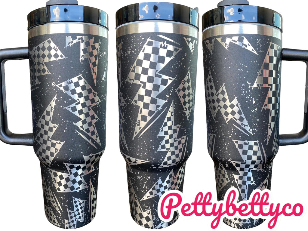 Checkered Flag Lightning Bolt Cup - Race Life Tumbler - Racing Cup - Personalized Race Tumbler Car Truck Checkered Flag Dirt Track Motocross