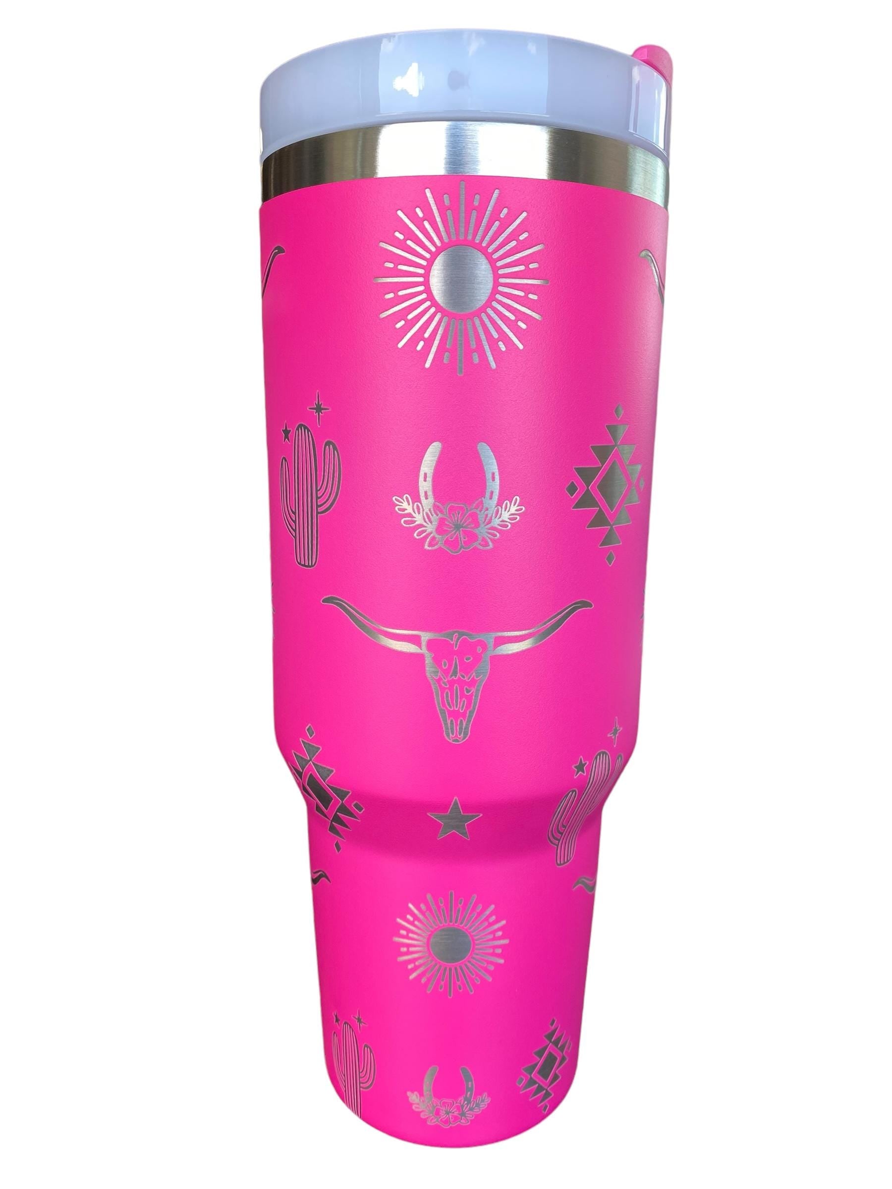 Country Western Engraved Tumbler  - Bull Skull engraved Country Tumbler - 40oz tumbler with handle Custom Tumbler - Western Vibes Tumbler