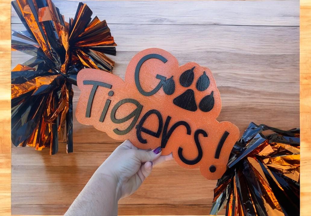 Go Tigers Custom Cheer Stick  -Game Day Signs - Pom Pom Sign - Custom Cheer Stick - Personalized Name Cheer Sign - Pom Poms