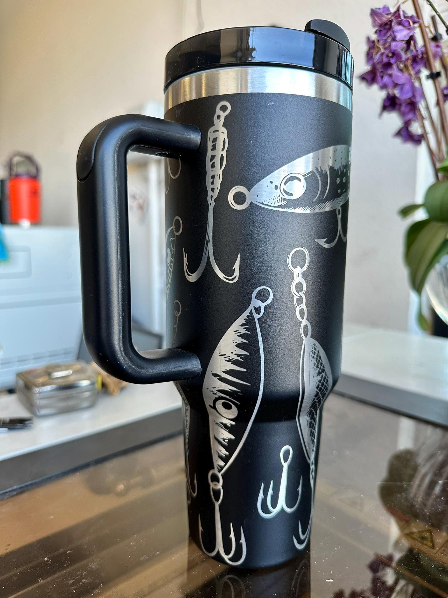 Fishing Tumbler Father's Day Gift, Personalized Fish Lure Cup for Dad, Custom 40oz Insulated Stainless Steel Fisherman Travel Mug